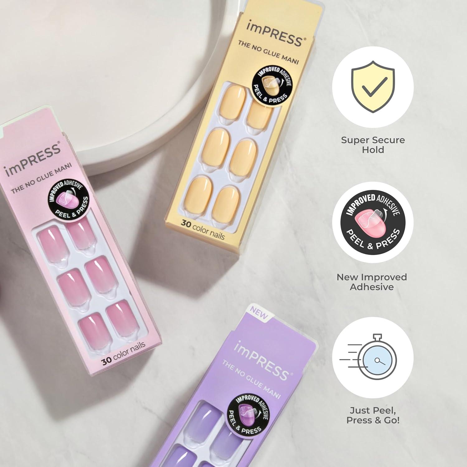 Uñas Postizas KISS imPRESS Cortas Punto Rosa 30 Uñas