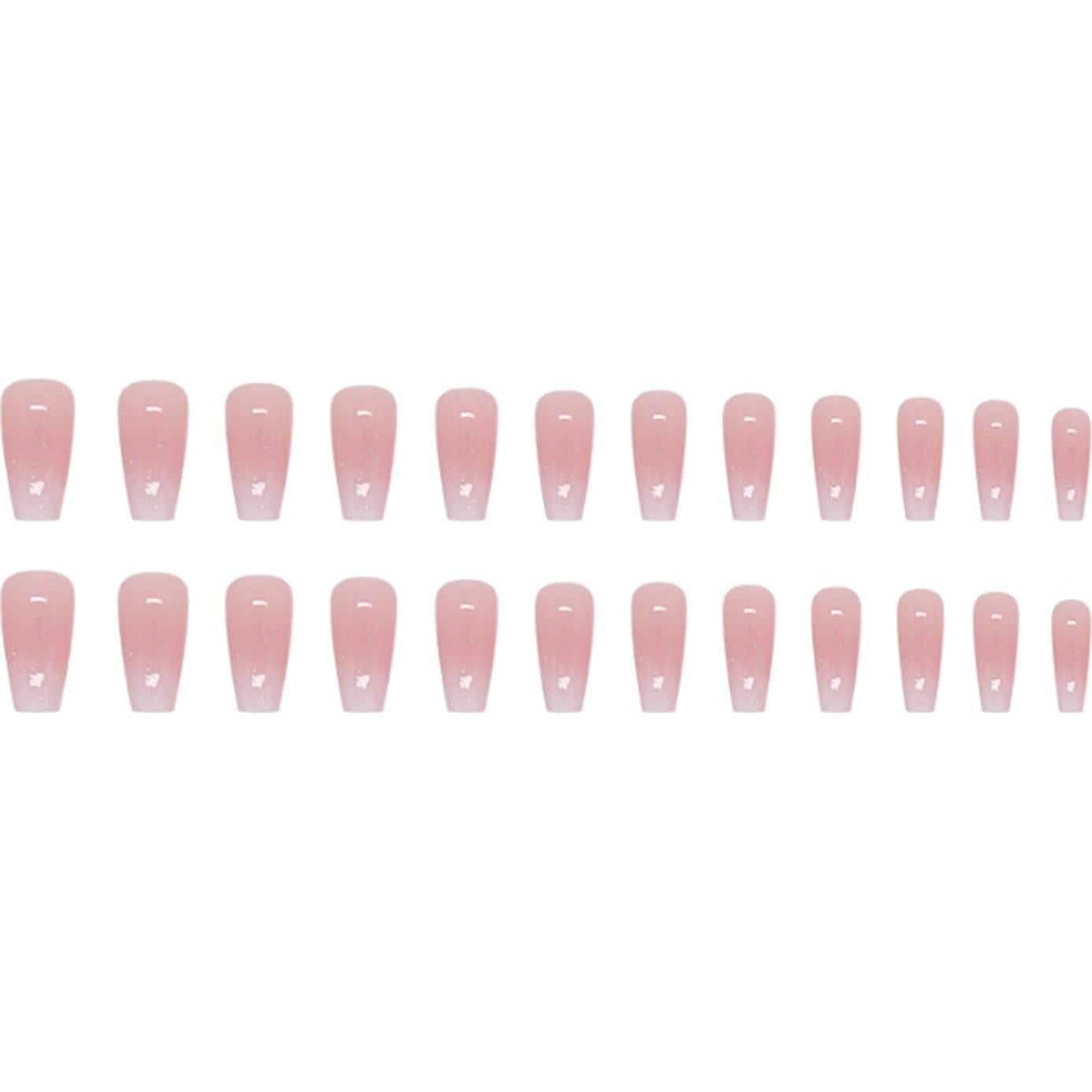 Uñas Postizas Bling Coffin Hkanlre Rosa Gradiente 24PCS