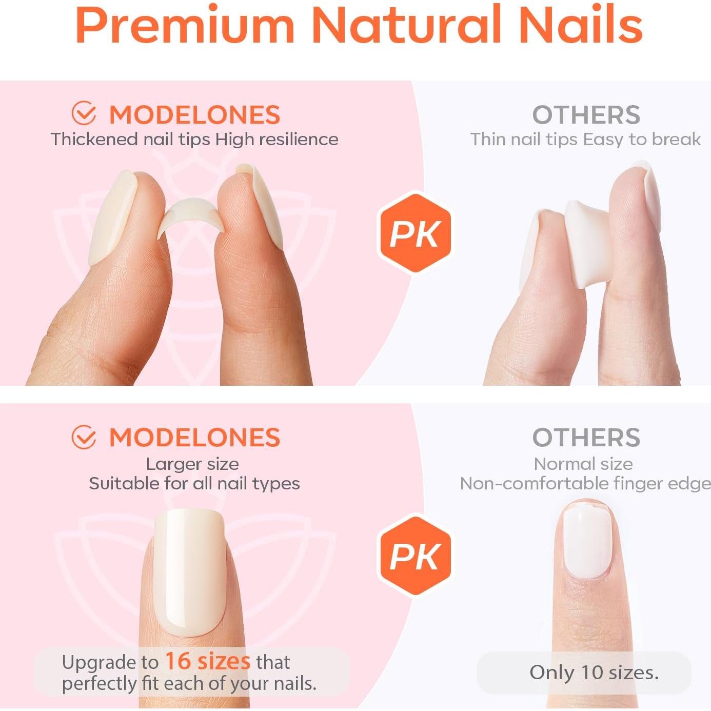 Kit Uñas Postizas Modelones Blancas 32Pcs 16 Tamaños