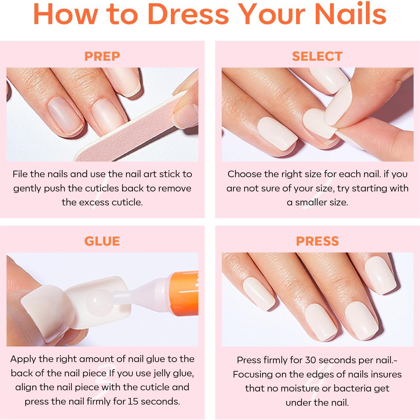 Kit Uñas Postizas Modelones Blancas 32Pcs 16 Tamaños