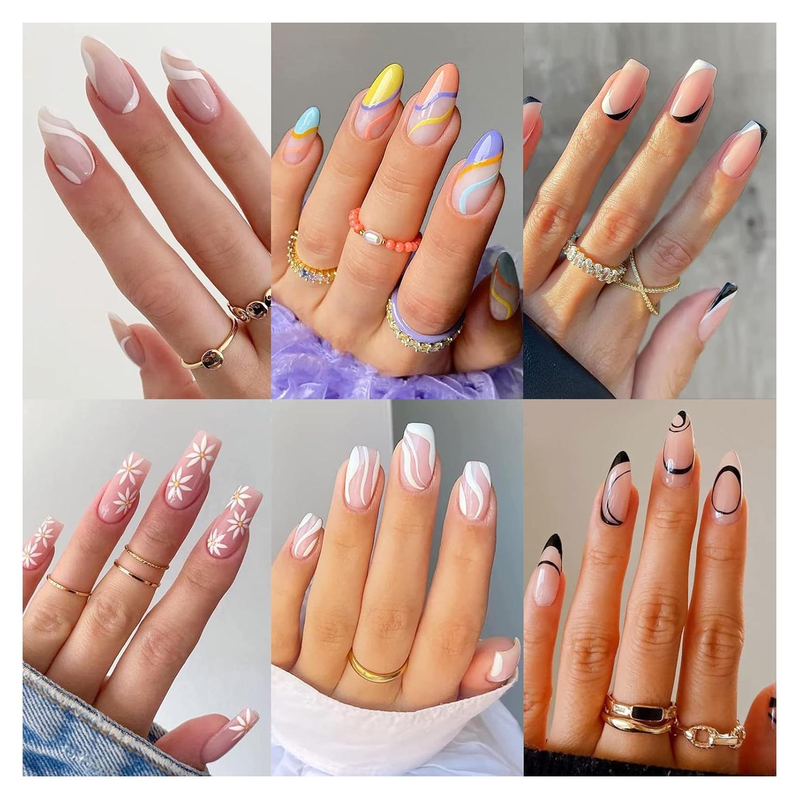 6 Paquetes Uñas Postizas Medianas Misssix 144 Pcs Almendras