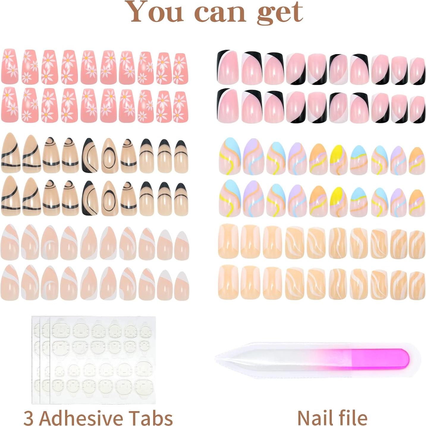 6 Paquetes Uñas Postizas Medianas Misssix 144 Pcs Almendras