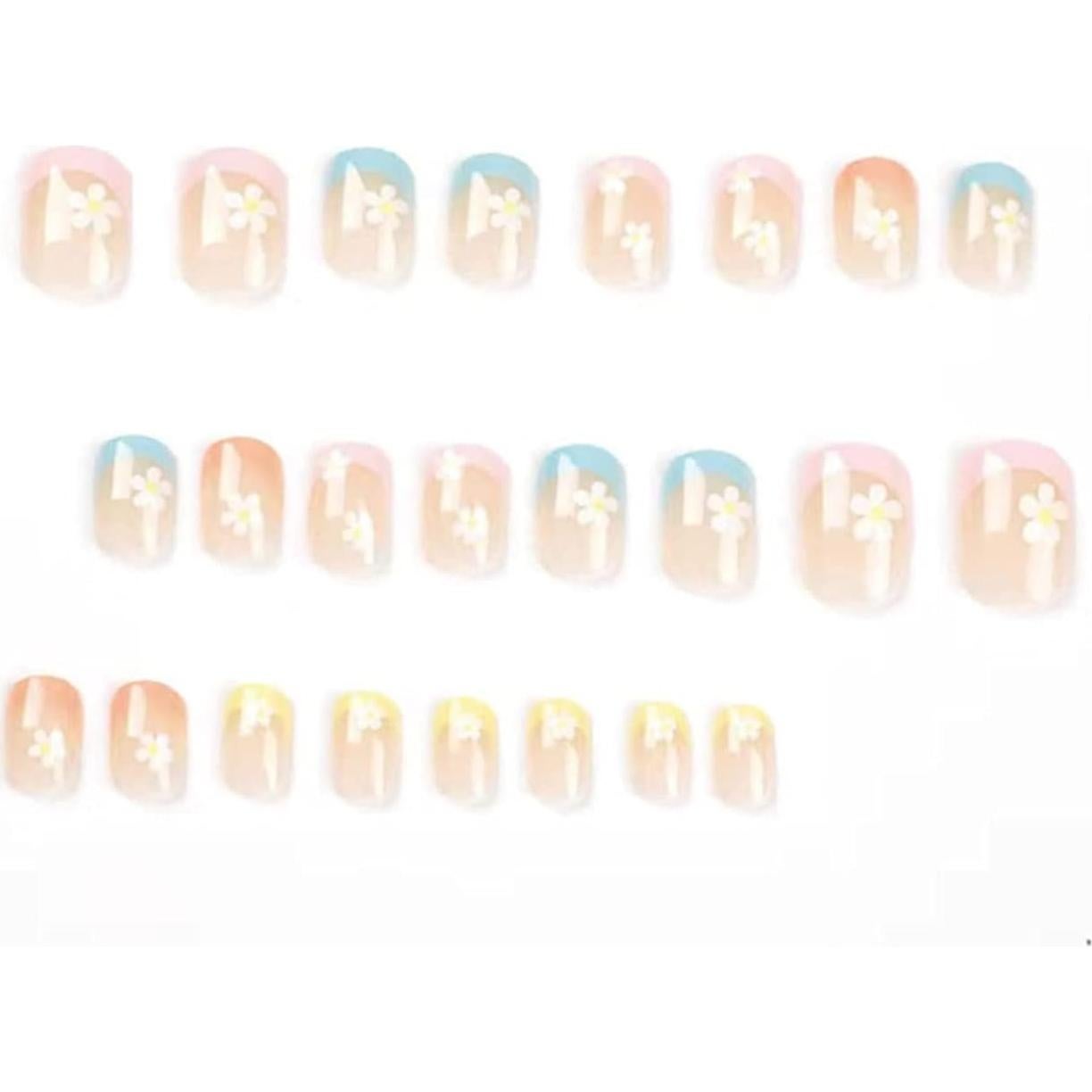 Uñas Postizas Cortas Hkanlre Cuadradas Florales 24PCS