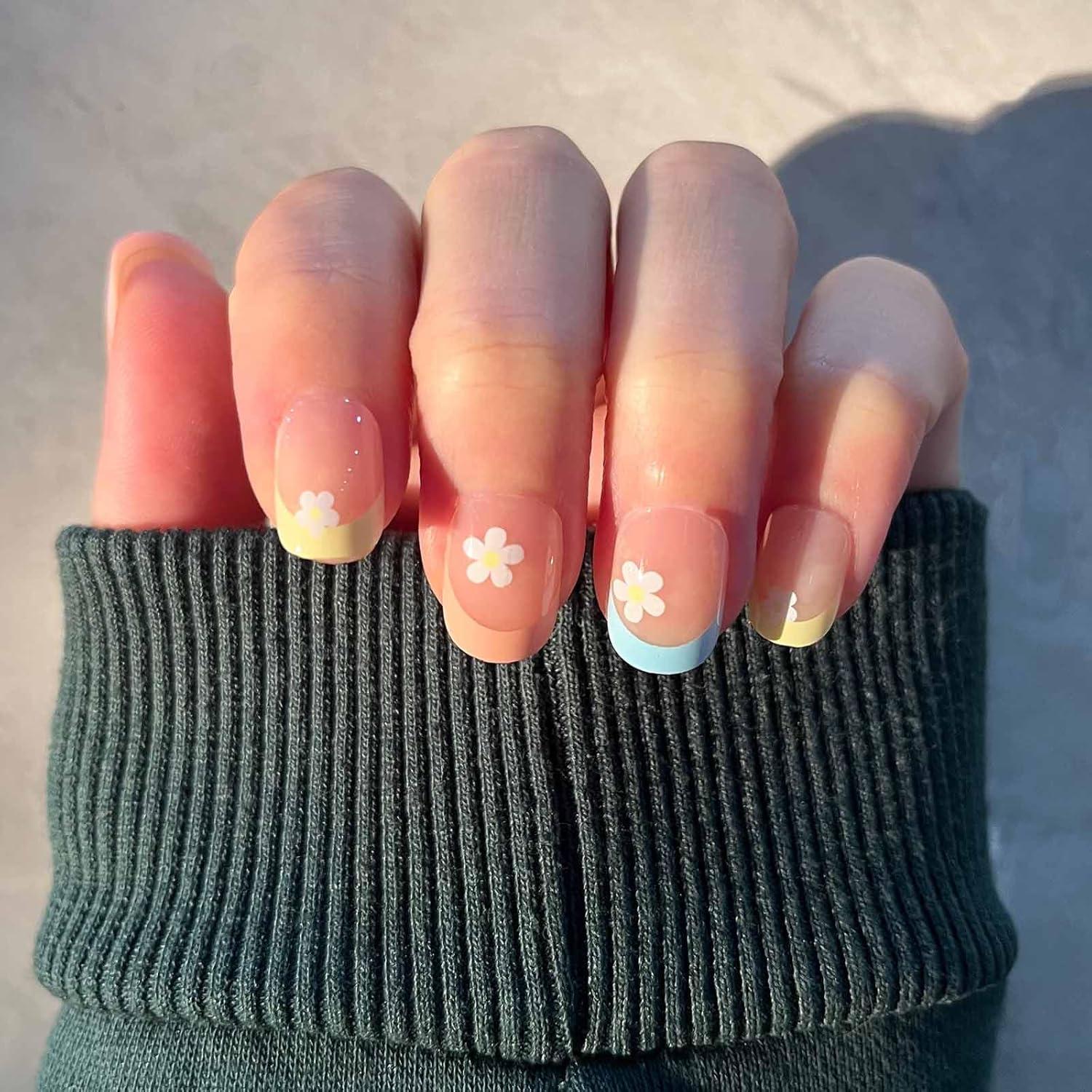 Uñas Postizas Cortas Hkanlre Cuadradas Florales 24PCS