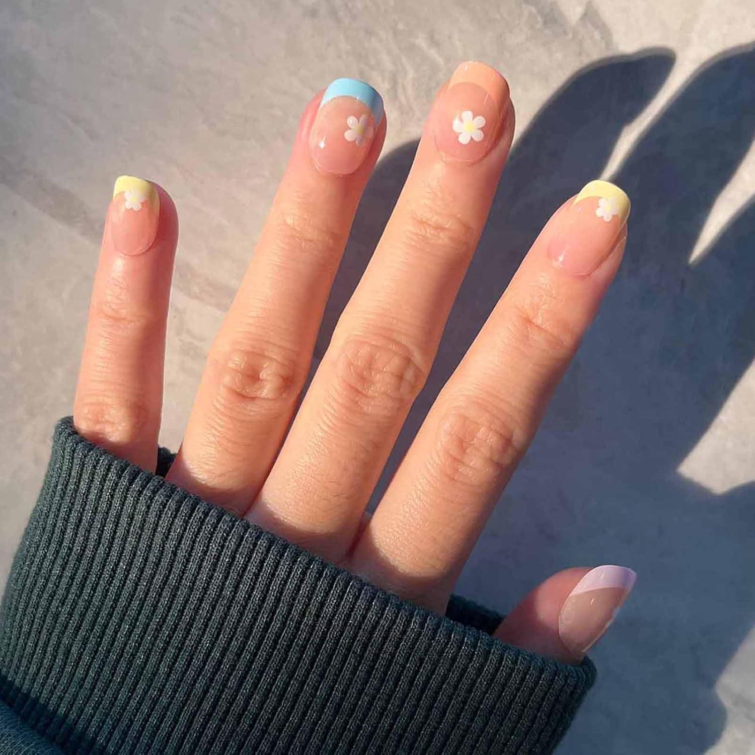 Uñas Postizas Cortas Hkanlre Cuadradas Florales 24PCS