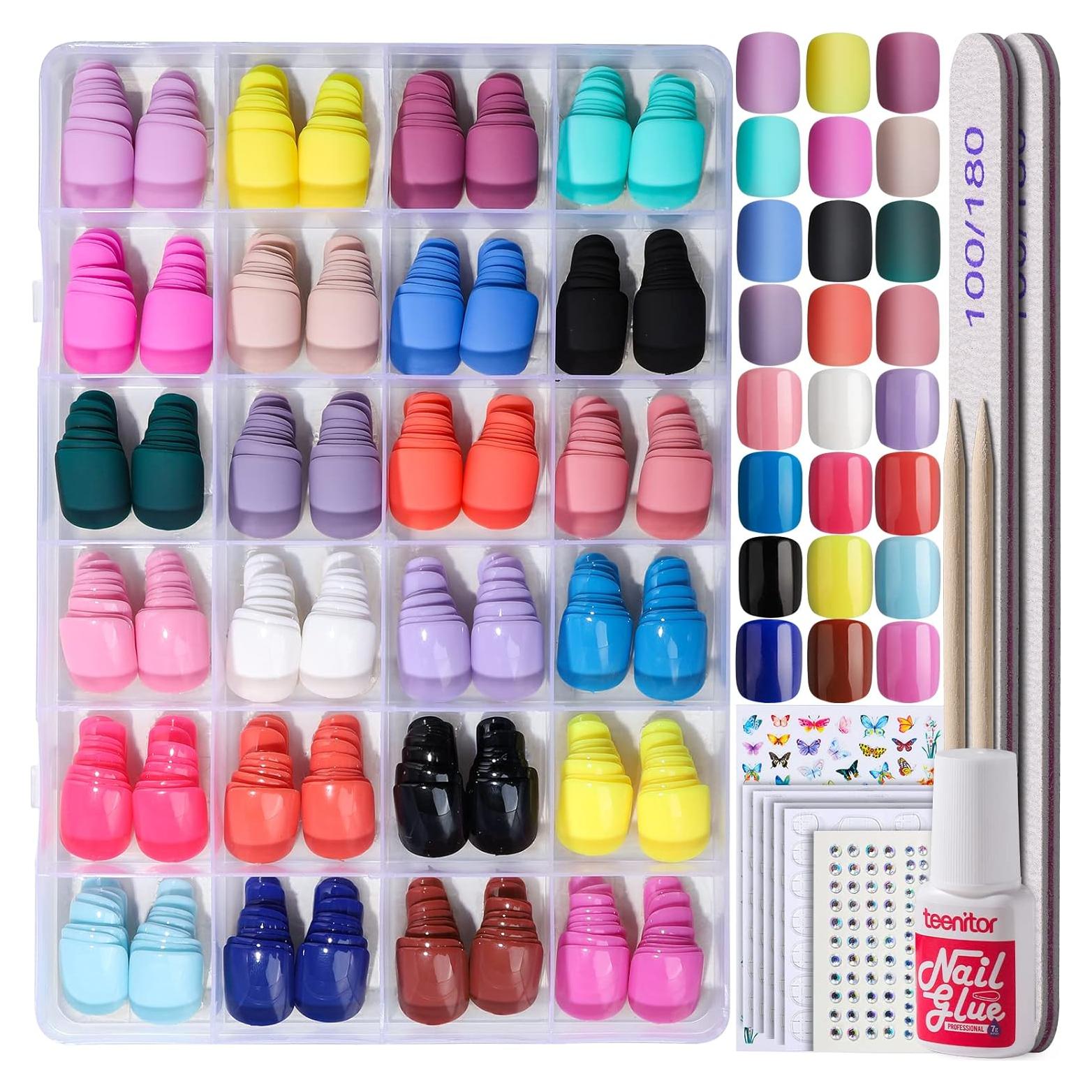 Uñas Postizas Cortas Cuadradas Teenitor 576pcs 12 Colores