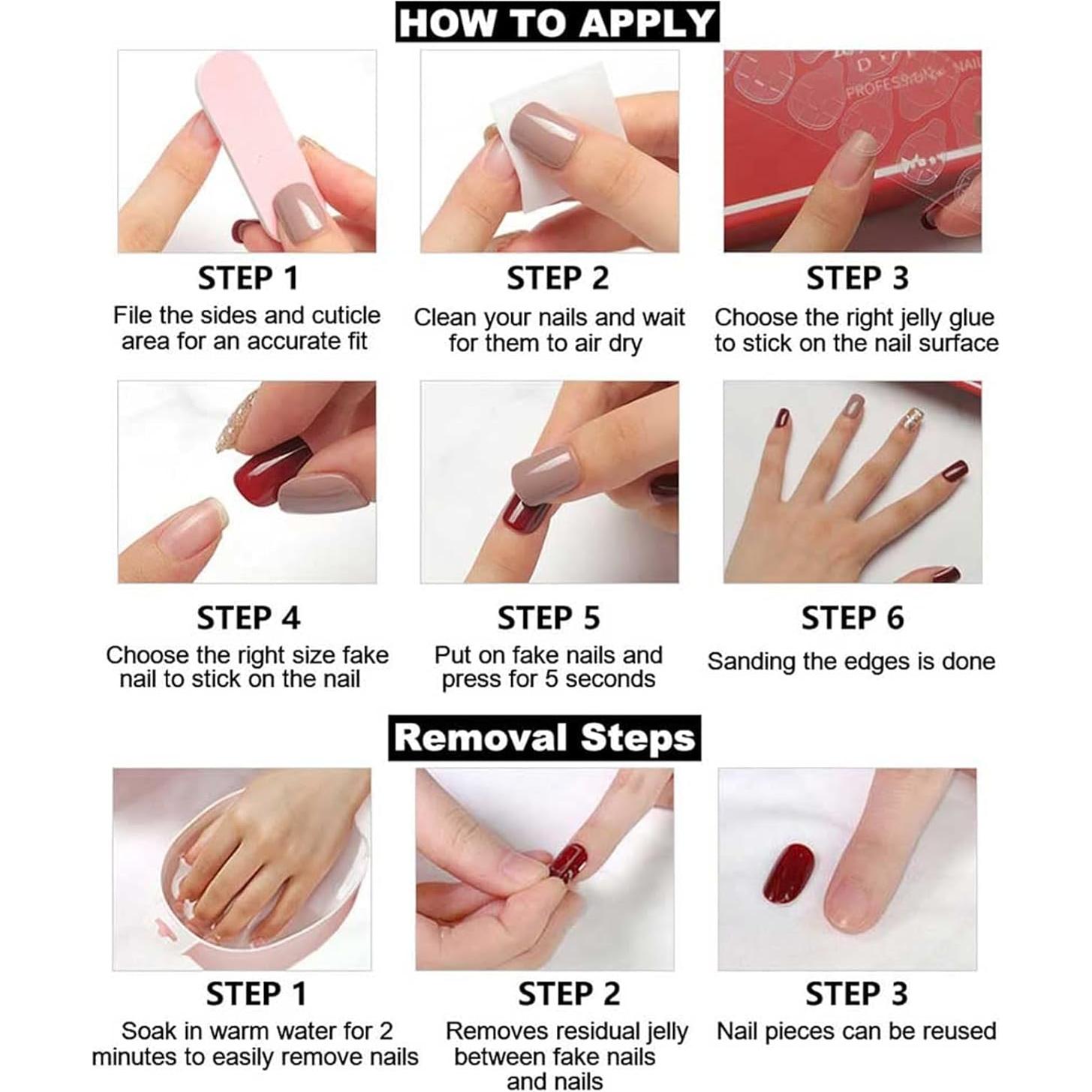 24 Uñas Acrílicas Postizas ASONRL Francesas Cuadradas Rosa