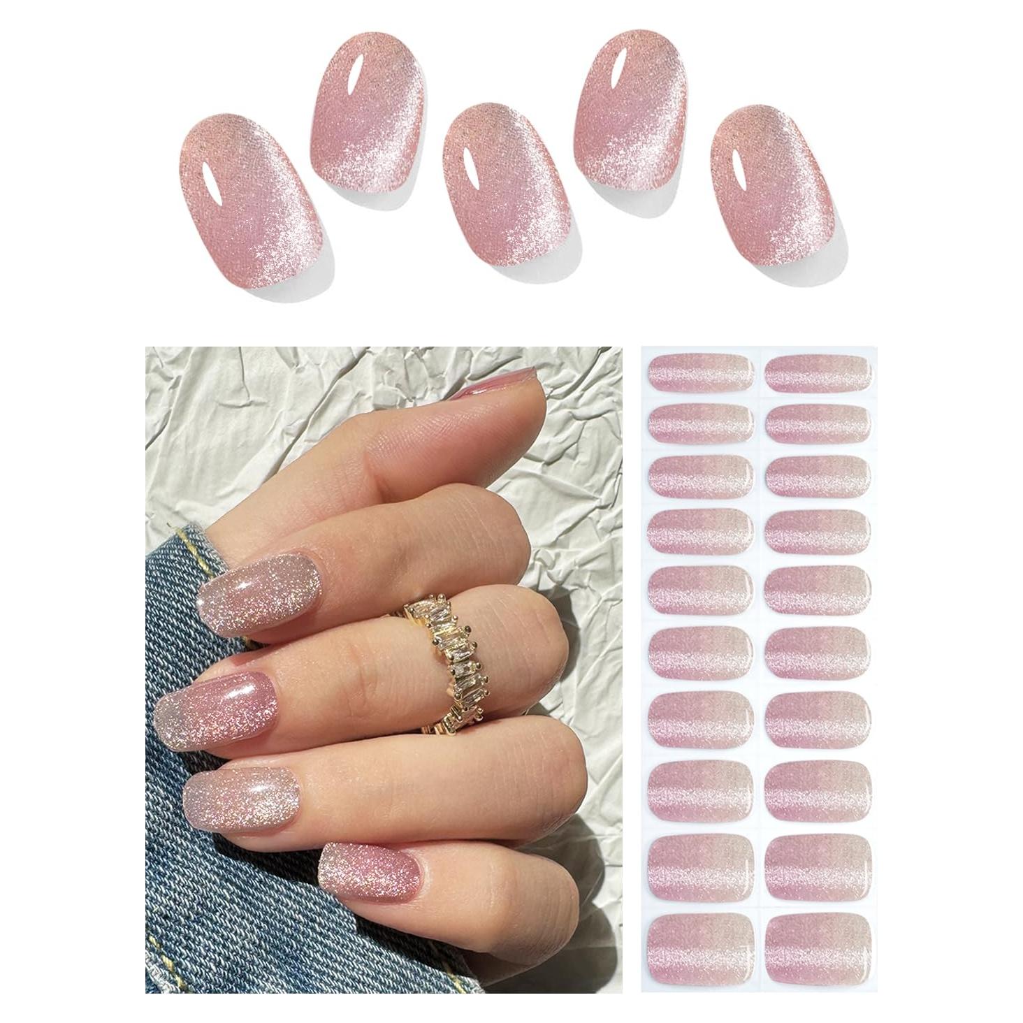 Tiras de Uñas de Gel Semi Curadas Wahrshei 20pcs Ojos de Gato Nude