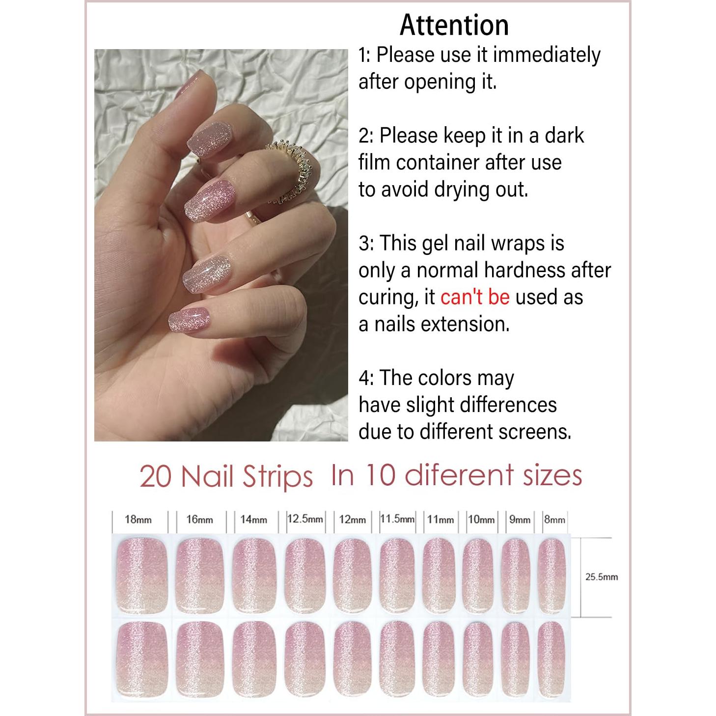 Tiras de Uñas de Gel Semi Curadas Wahrshei 20pcs Ojos de Gato Nude