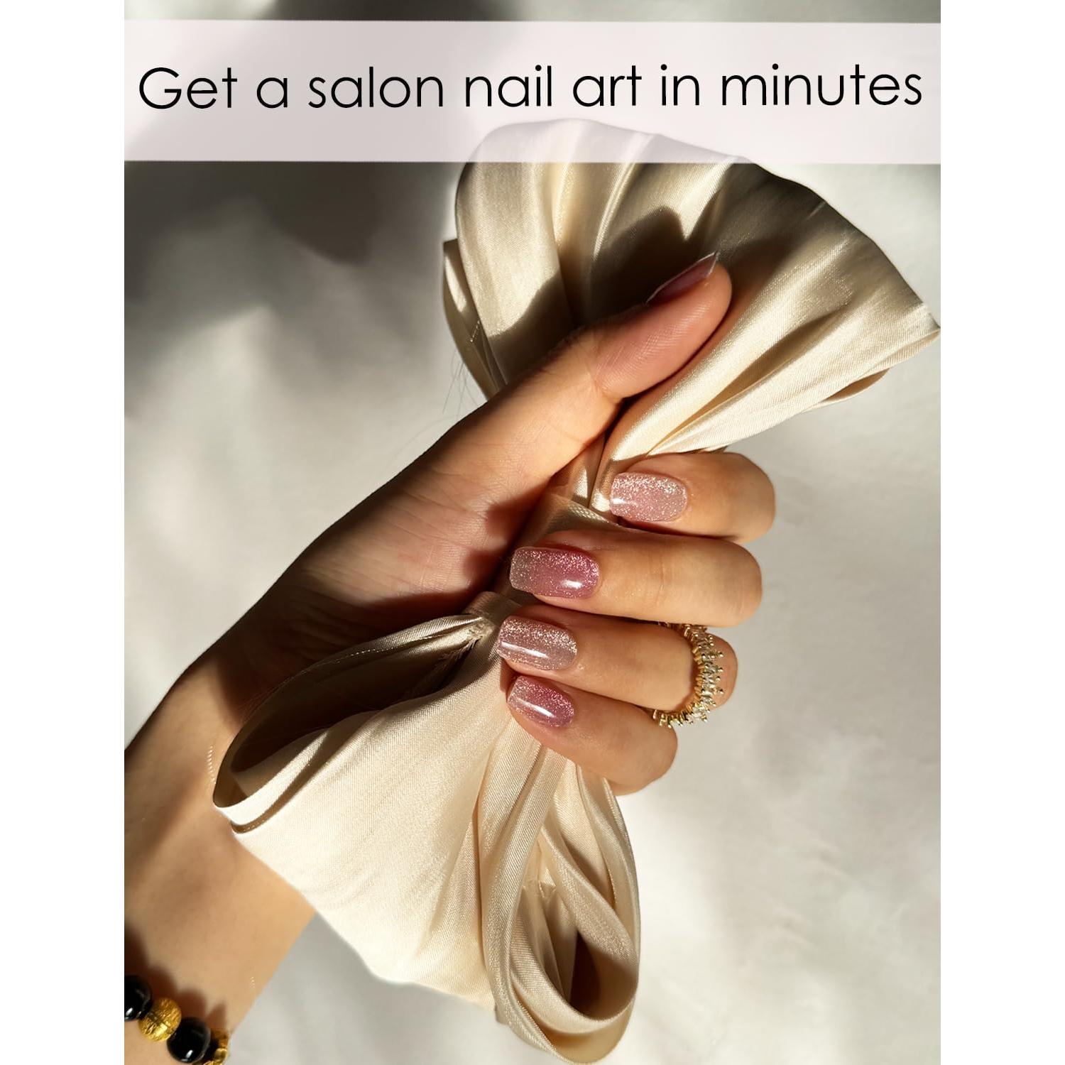 Tiras de Uñas de Gel Semi Curadas Wahrshei 20pcs Ojos de Gato Nude