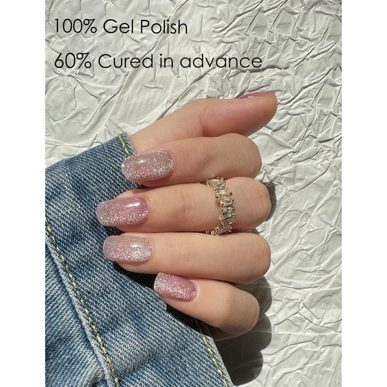 Tiras de Uñas de Gel Semi Curadas Wahrshei 20pcs Ojos de Gato Nude