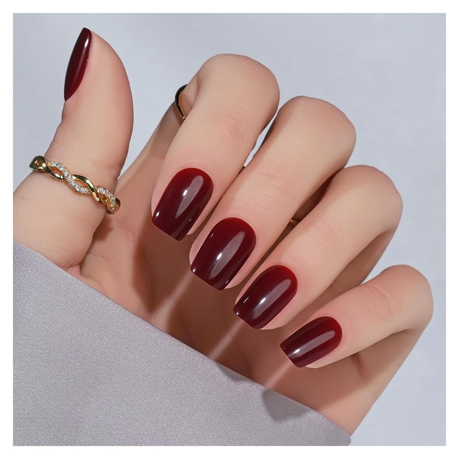 Uñas Postizas Cortas Jofay Fashion Rojo Vino 24PCS