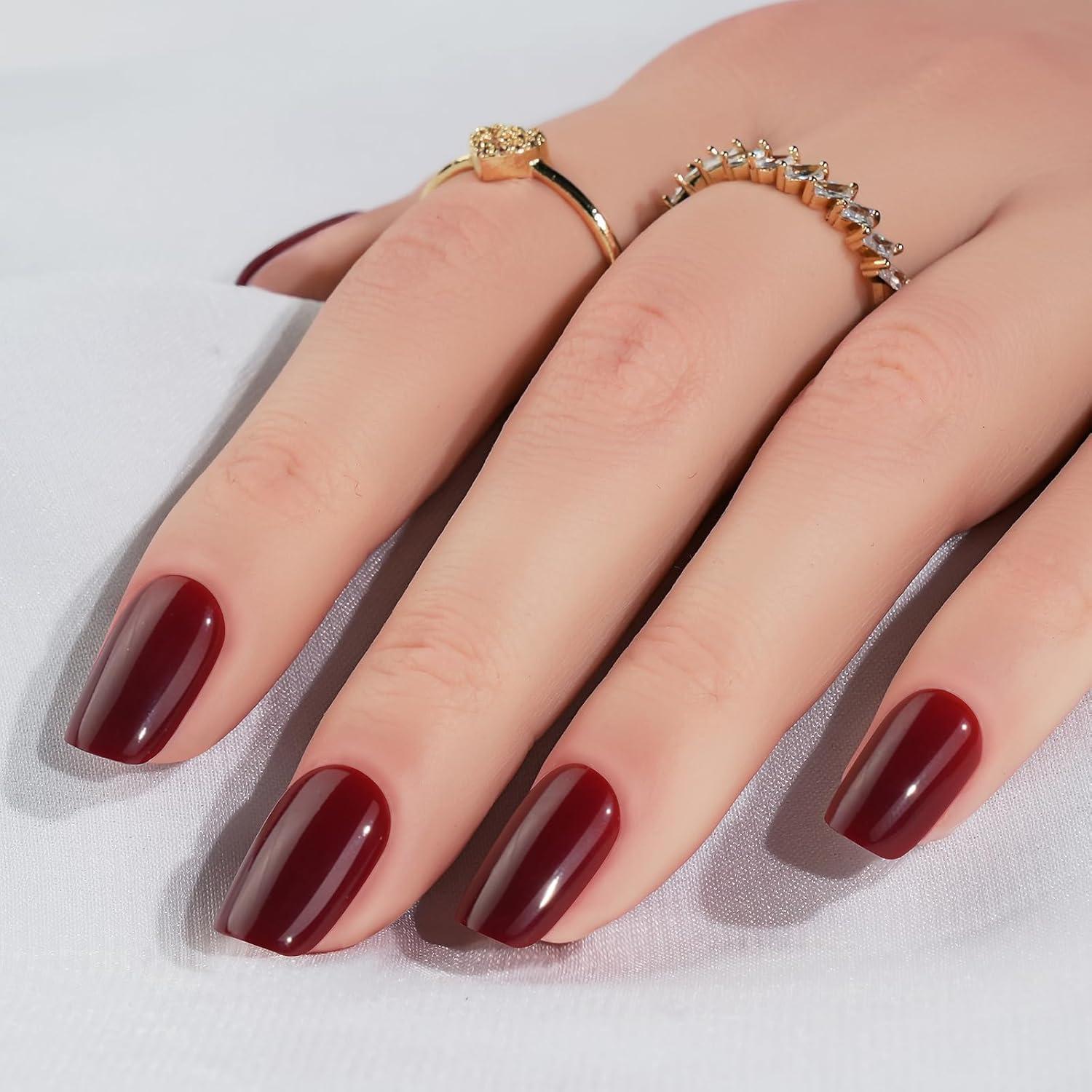 Uñas Postizas Cortas Jofay Fashion Rojo Vino 24PCS