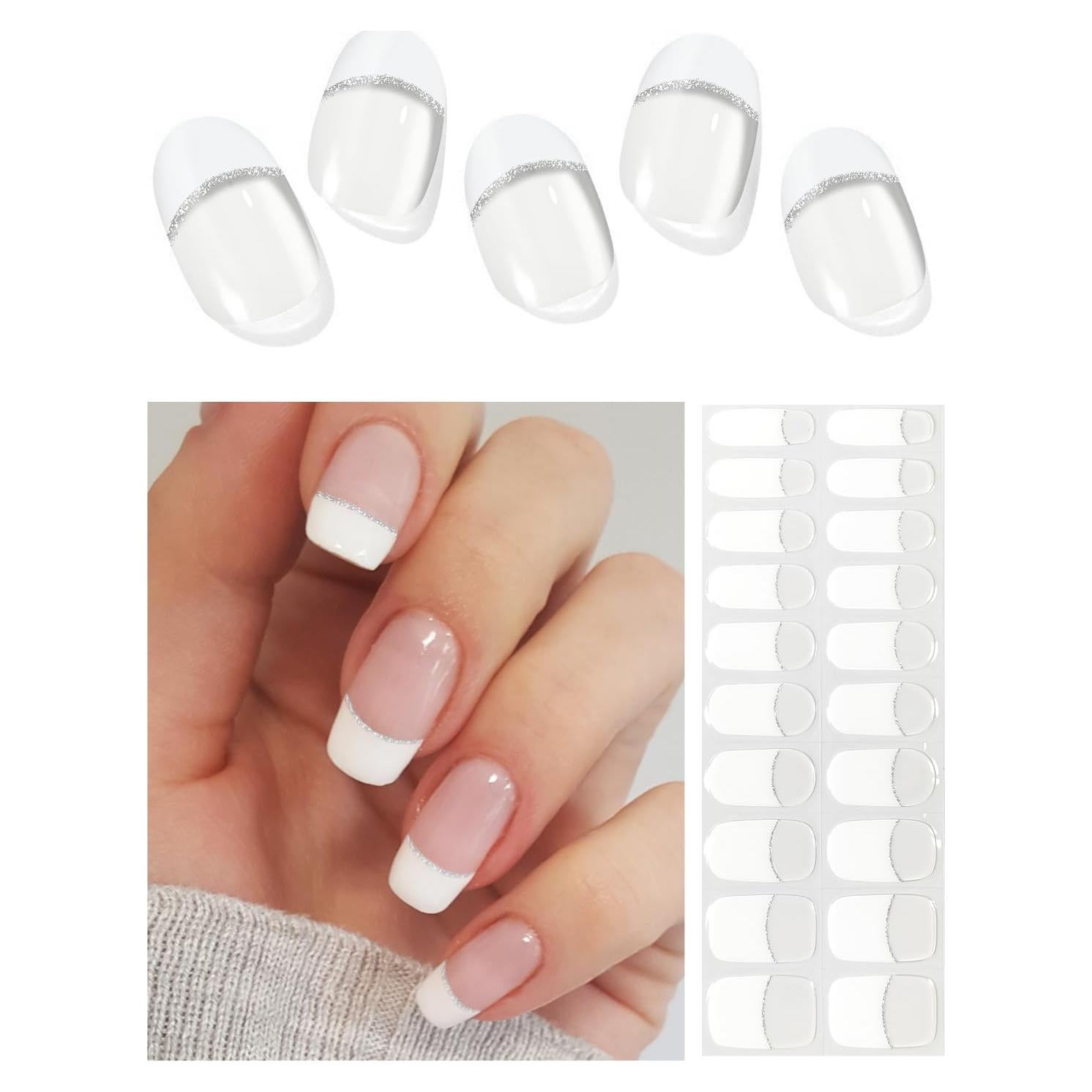 Tiras de Uñas de Gel Semi Curadas AutyaMee 20 Piezas Francesa