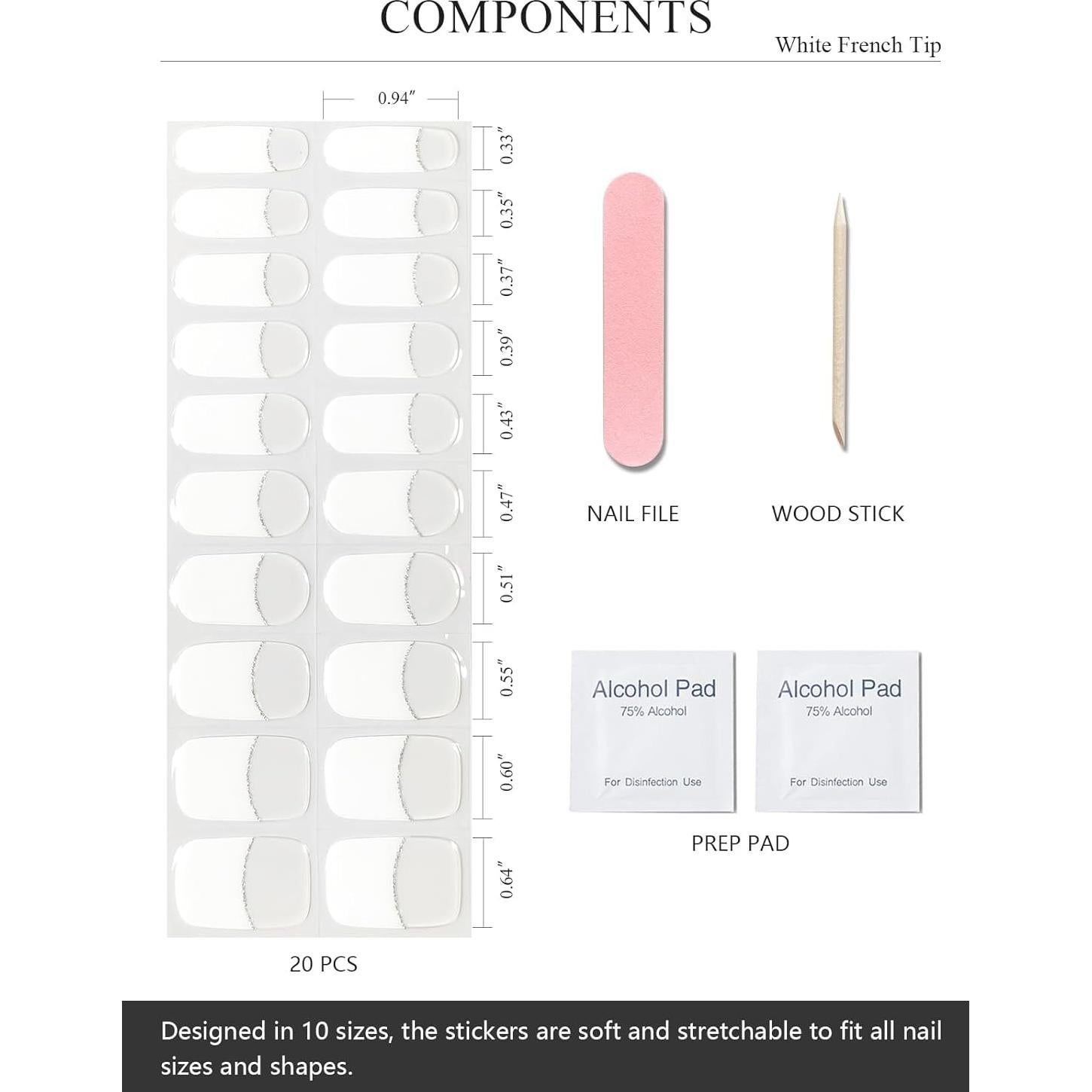 Tiras de Uñas de Gel Semi Curadas AutyaMee 20 Piezas Francesa