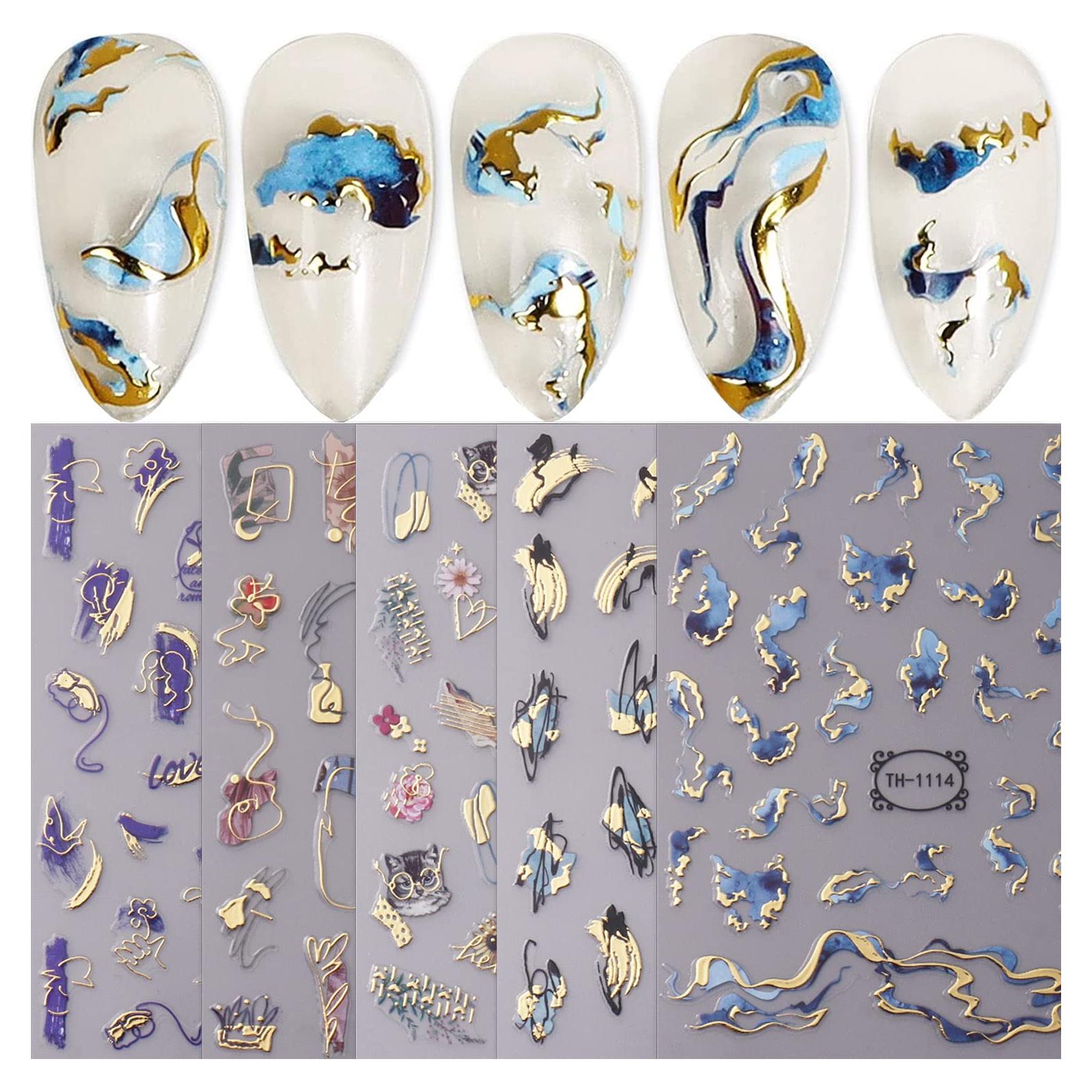 Pegatinas de Uñas Autoadhesivas JMEOWIO 8 Hojas Diseño Mármol