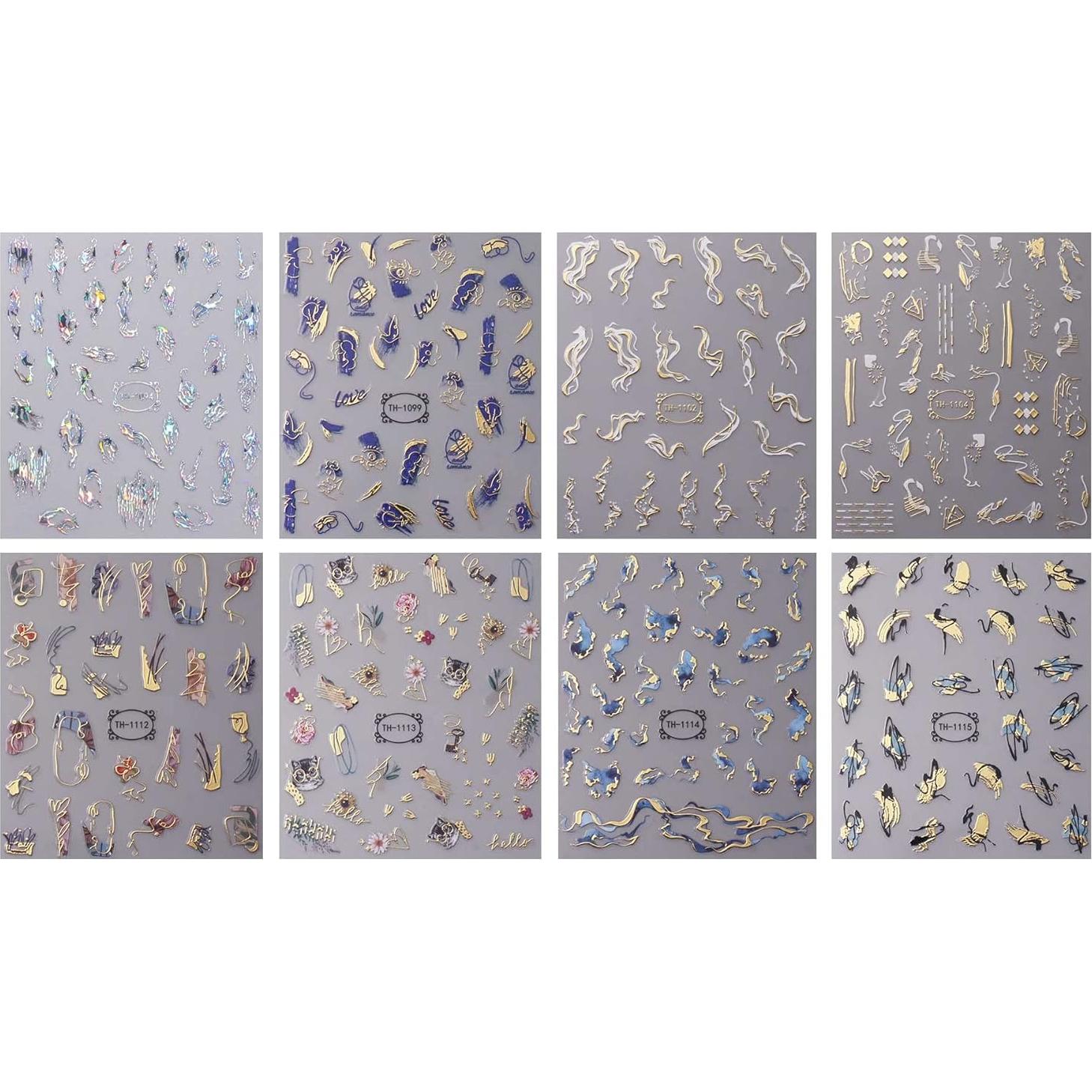 Pegatinas de Uñas Autoadhesivas JMEOWIO 8 Hojas Diseño Mármol