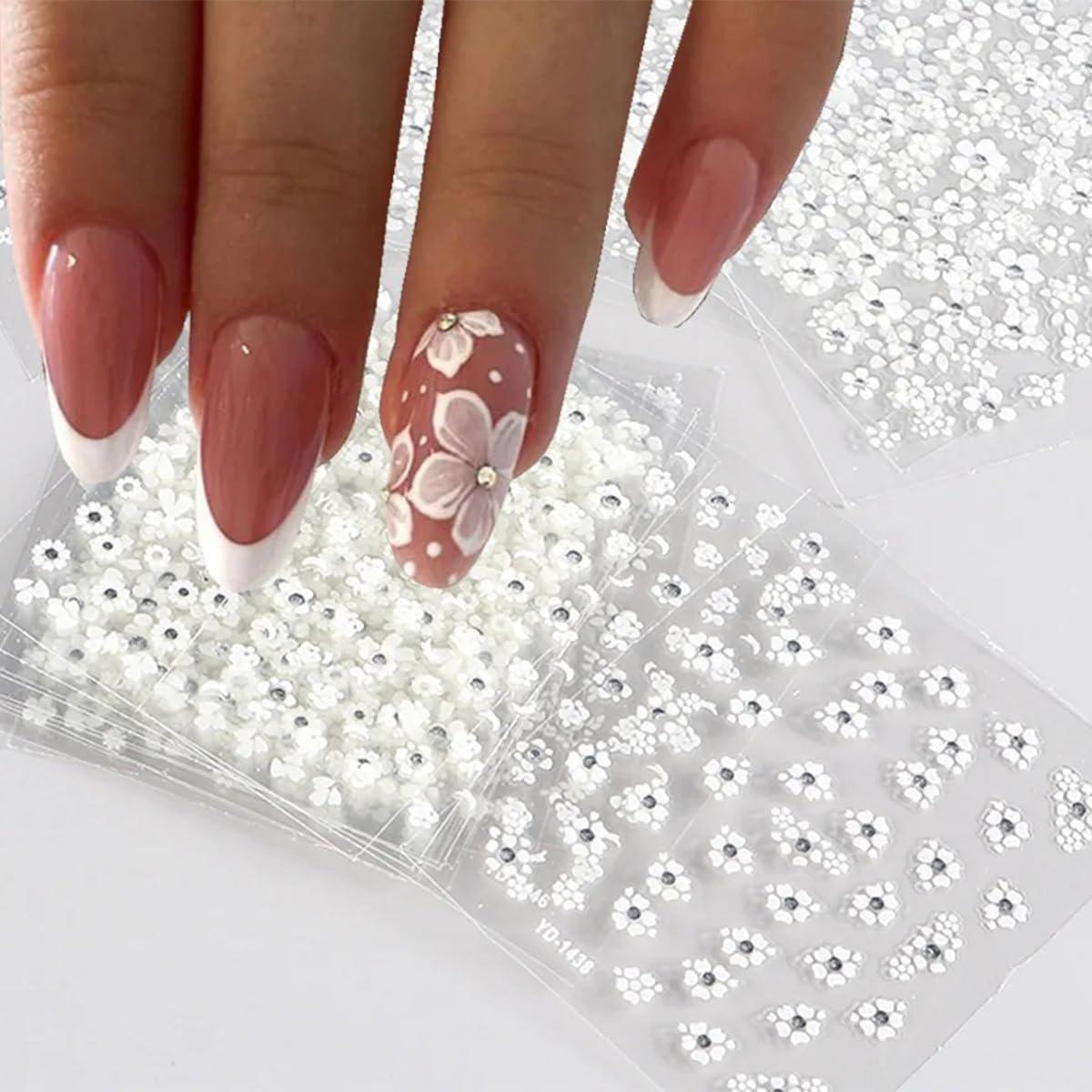 30 Hojas Stickers de Uñas 3D Florales Blancas ZRZETREB
