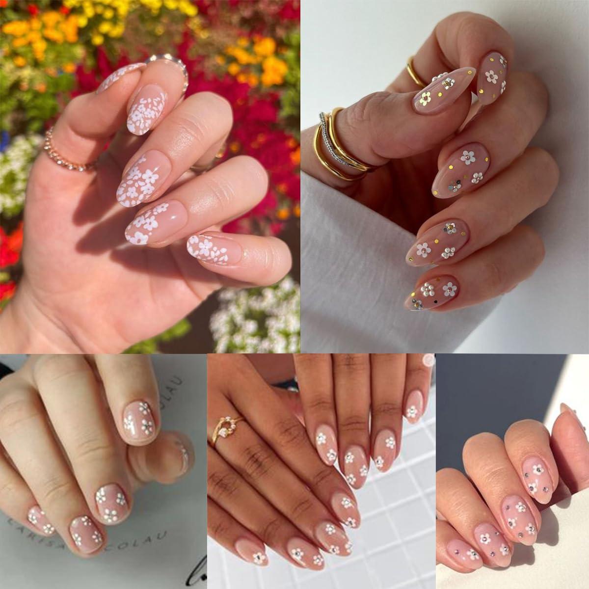 30 Hojas Stickers de Uñas 3D Florales Blancas ZRZETREB