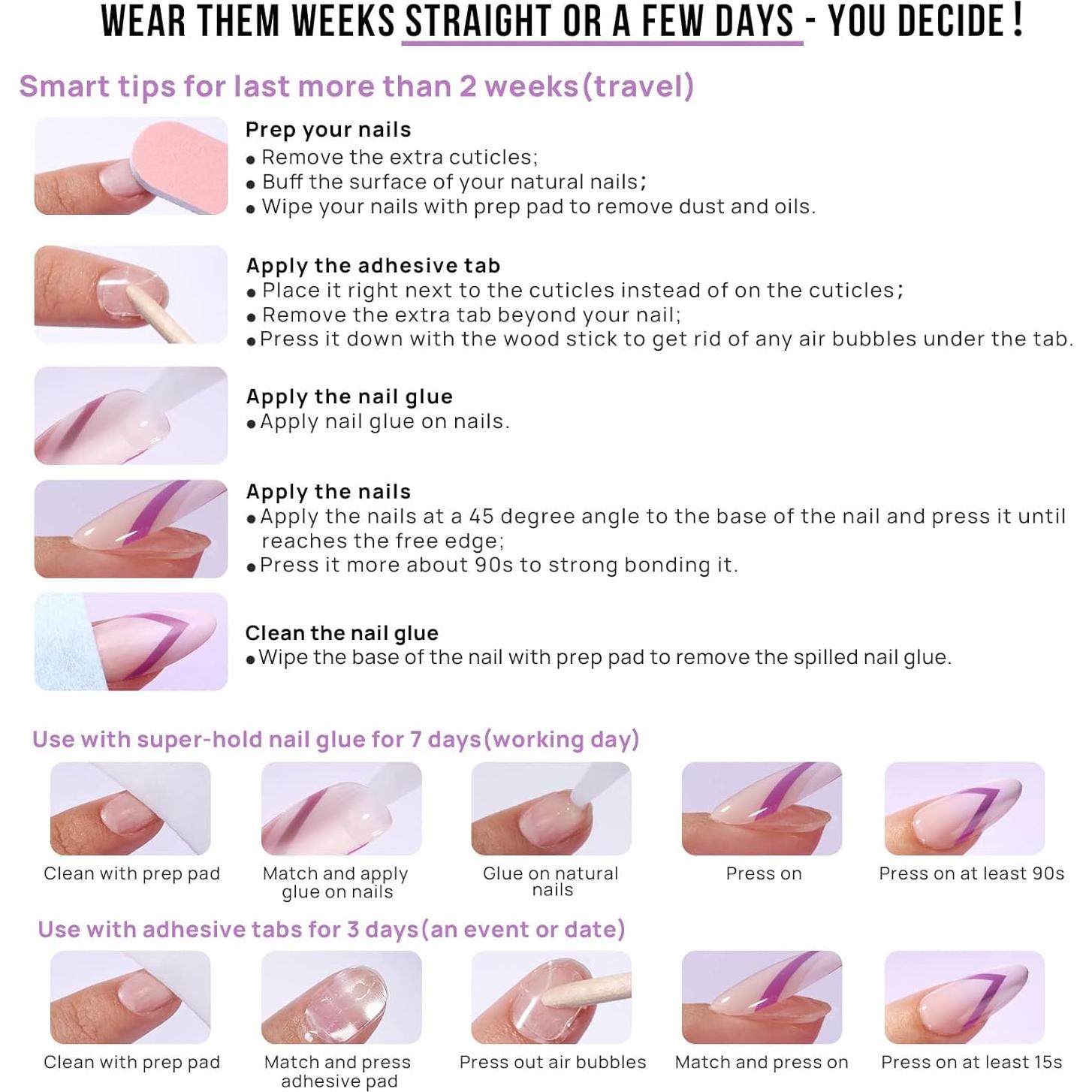 Uñas Postizas Francesas BTArtbox Almendra Blanca Reutilizables