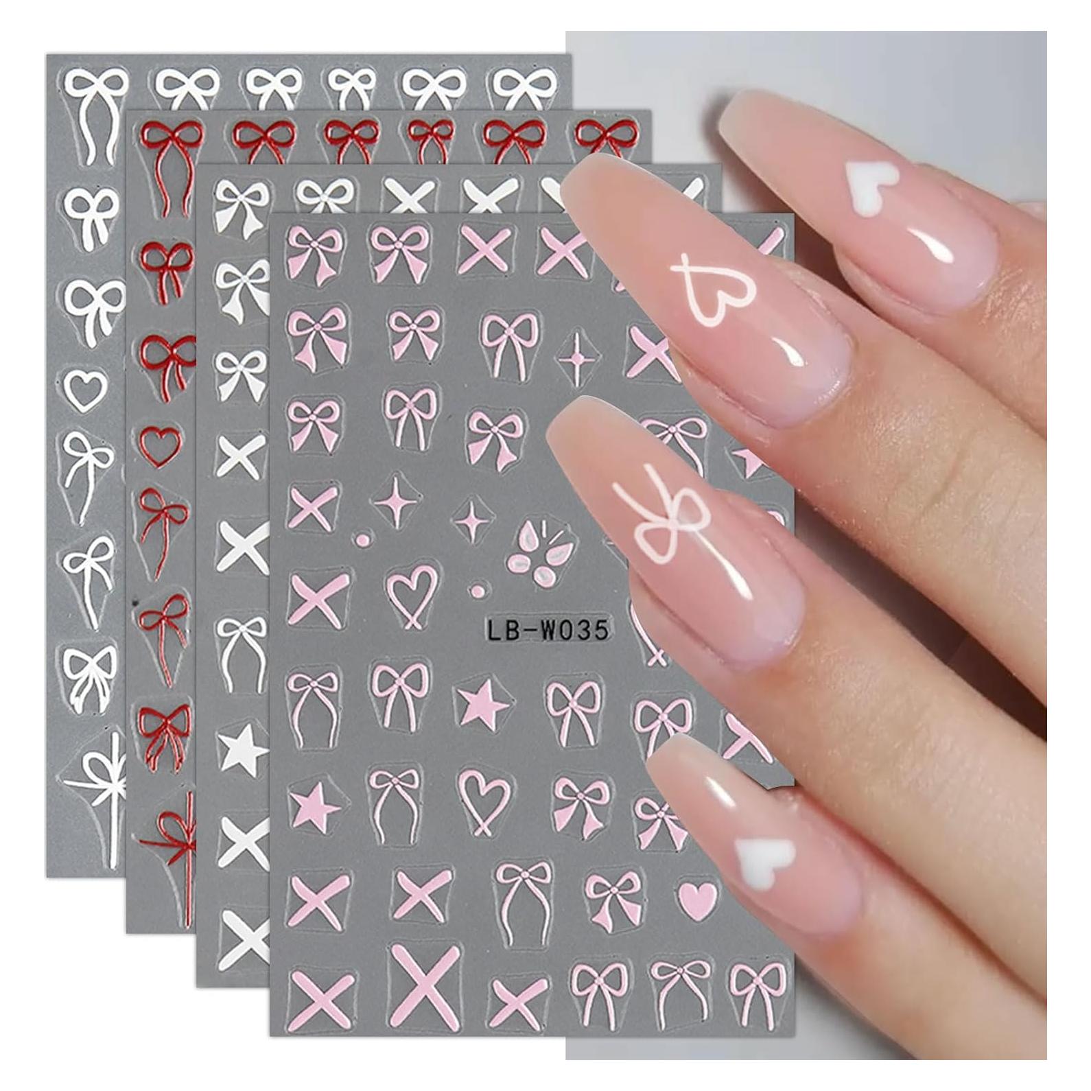 Pegatinas para Uñas JMEOWIO Corazón Lazo Autoadhesivas 8 Hojas