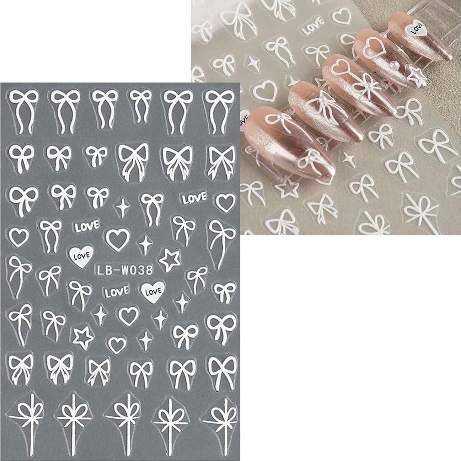 Pegatinas para Uñas JMEOWIO Corazón Lazo Autoadhesivas 8 Hojas