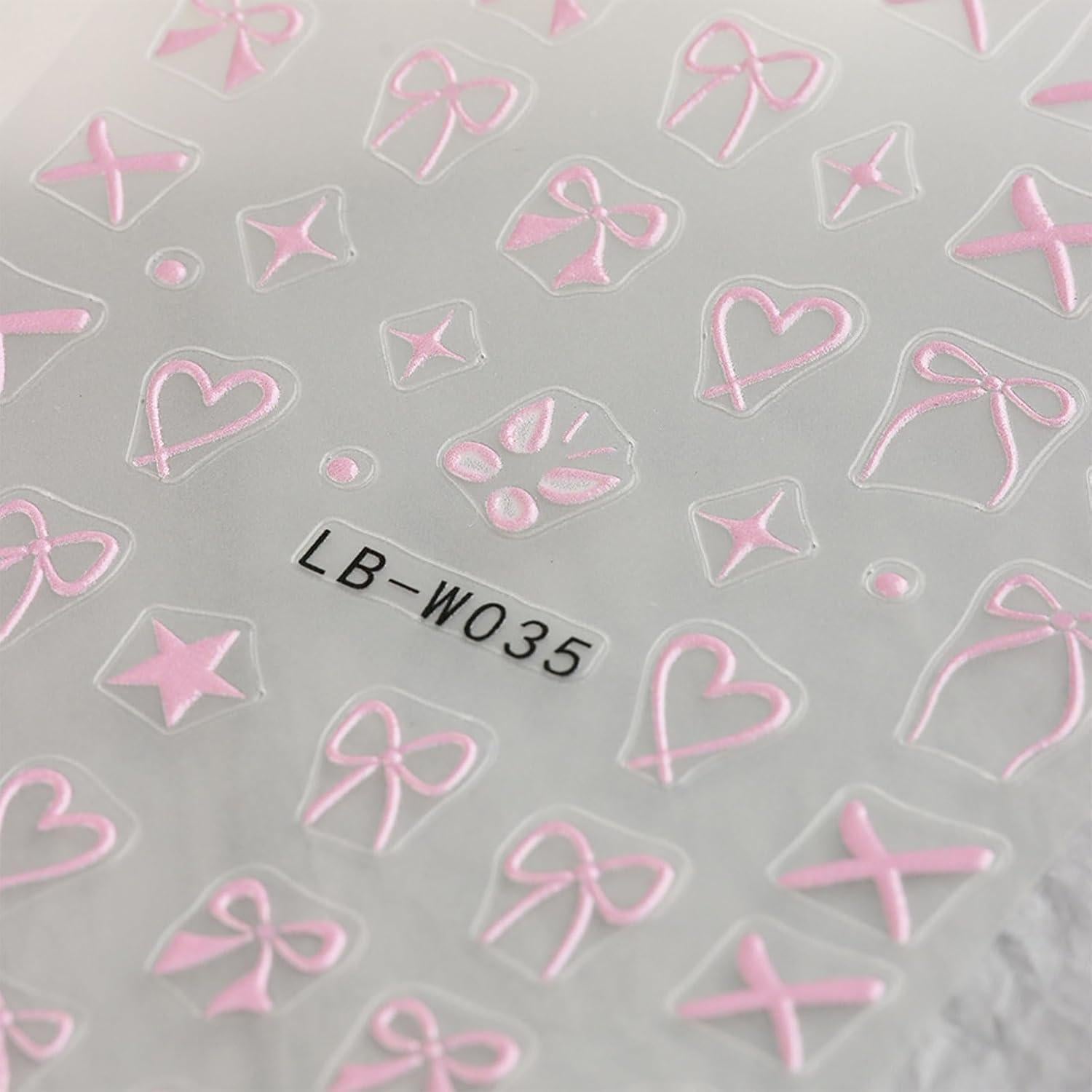 Pegatinas para Uñas JMEOWIO Corazón Lazo Autoadhesivas 8 Hojas