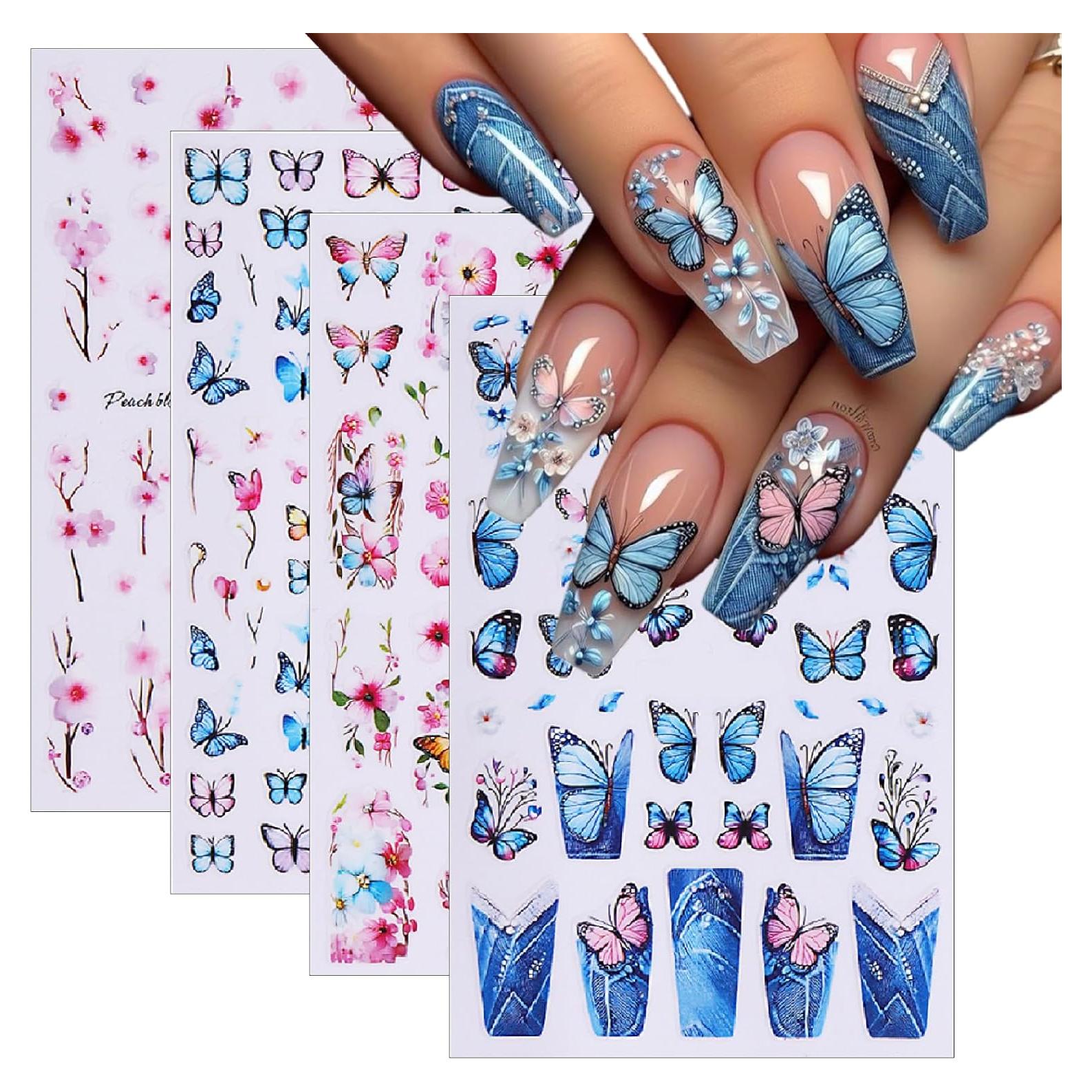 Calcomanías de Uñas 3D Mariposa Primavera YUEJIMEIGUI - 8 Hojas