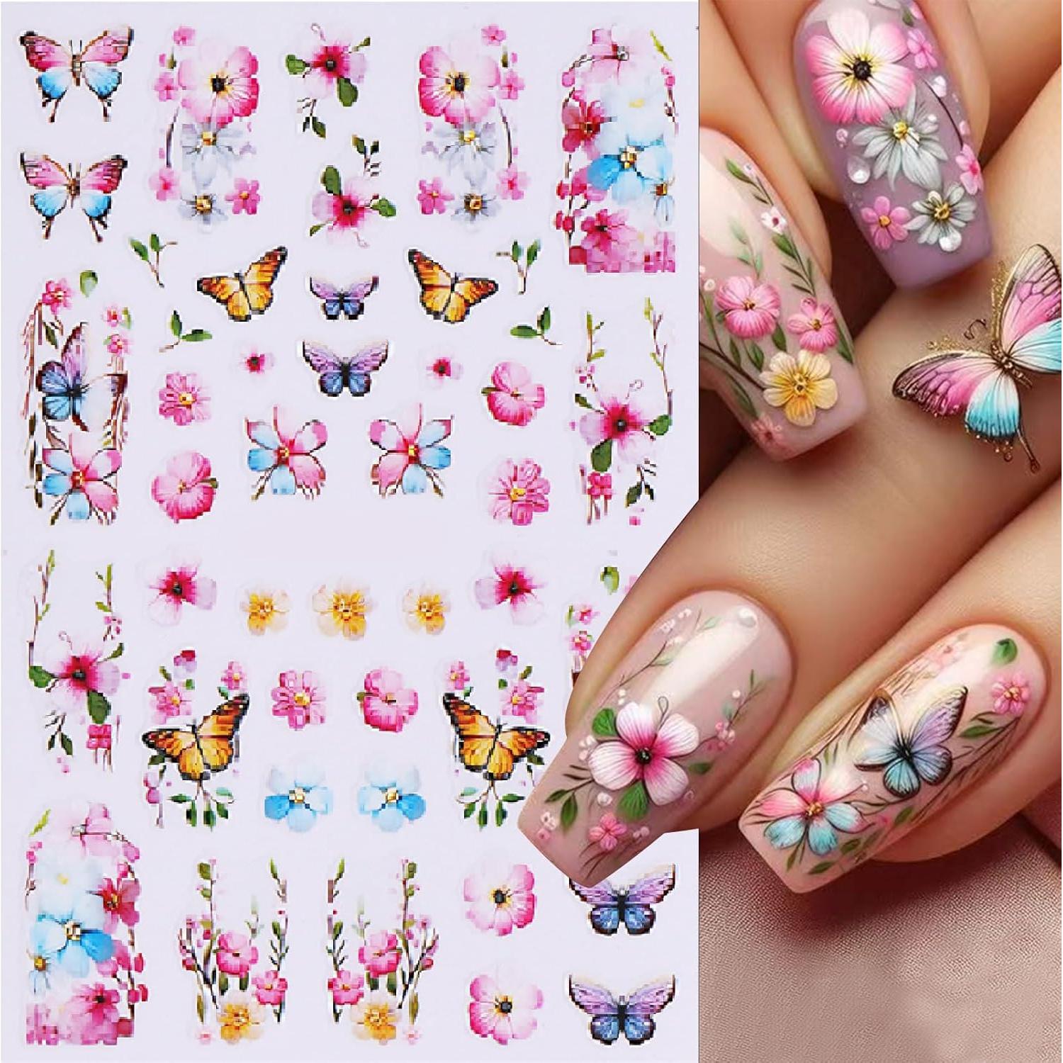 Calcomanías de Uñas 3D Mariposa Primavera YUEJIMEIGUI - 8 Hojas