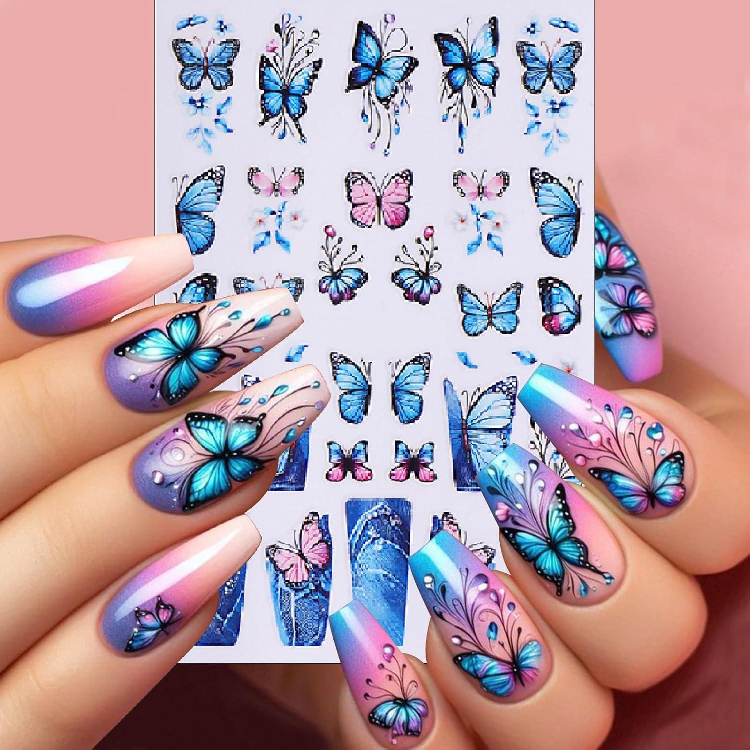 Calcomanías de Uñas 3D Mariposa Primavera YUEJIMEIGUI - 8 Hojas