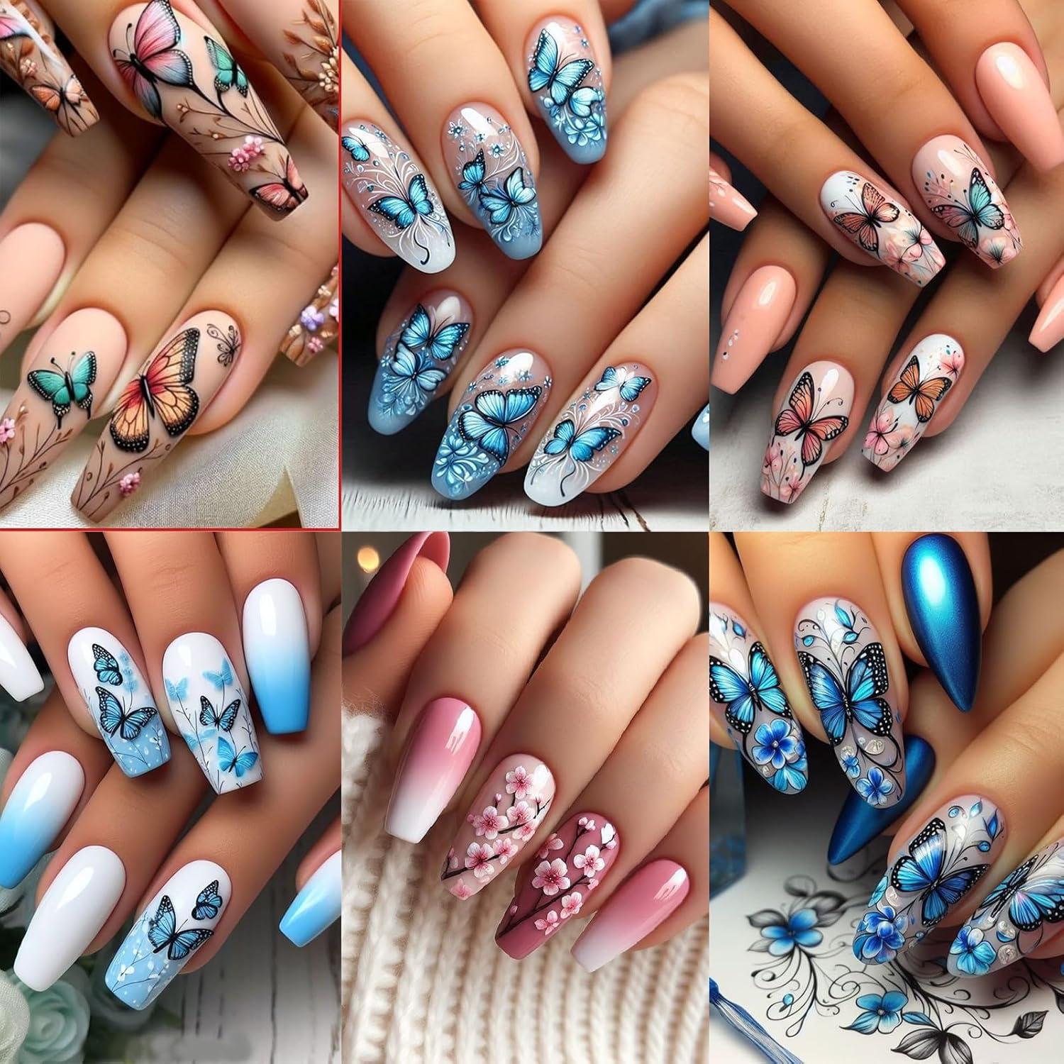 Calcomanías de Uñas 3D Mariposa Primavera YUEJIMEIGUI - 8 Hojas