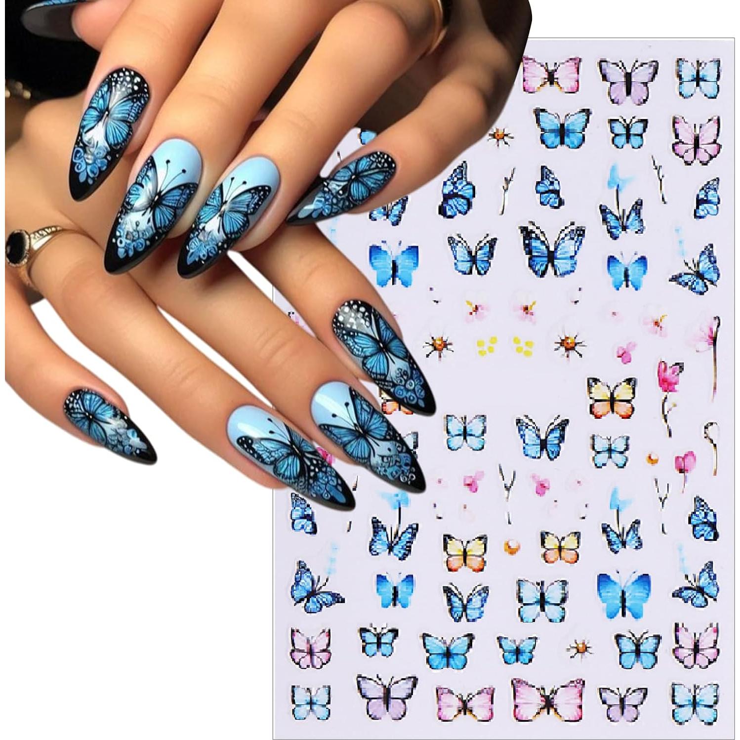 Calcomanías de Uñas 3D Mariposa Primavera YUEJIMEIGUI - 8 Hojas
