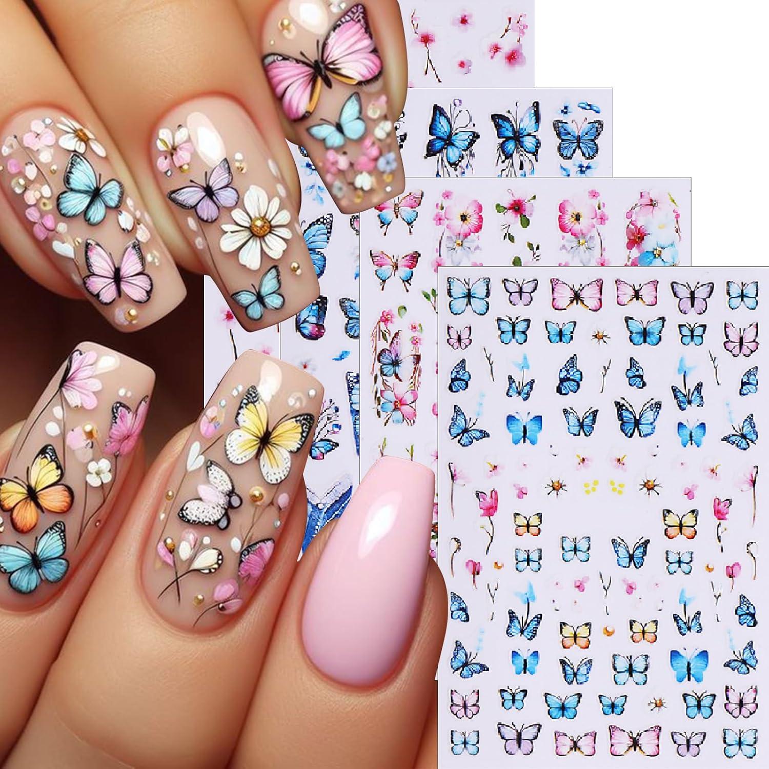Calcomanías de Uñas 3D Mariposa Primavera YUEJIMEIGUI - 8 Hojas