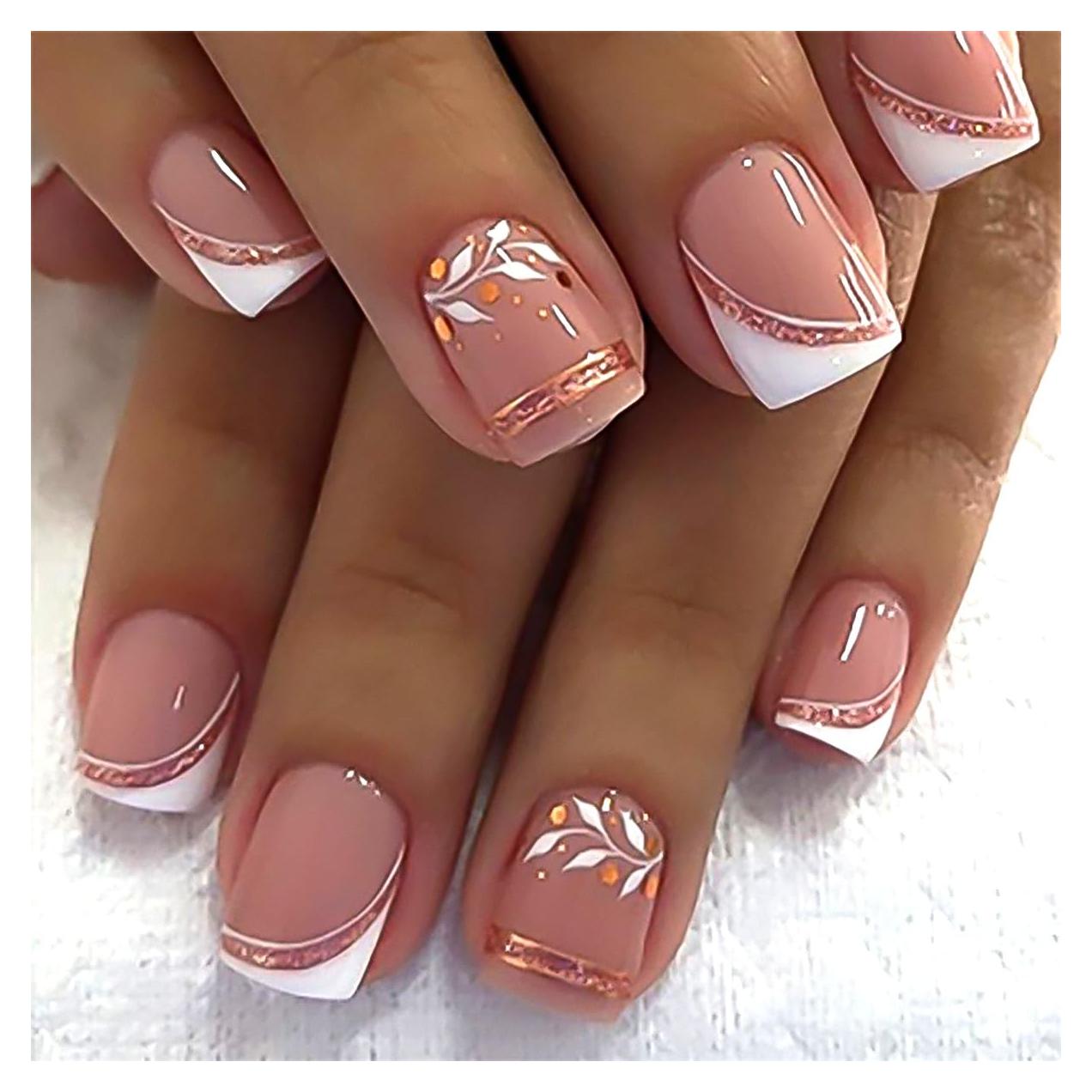 Uñas Postizas Francesas Cortas Stbisen - Nude con Punta Blanca