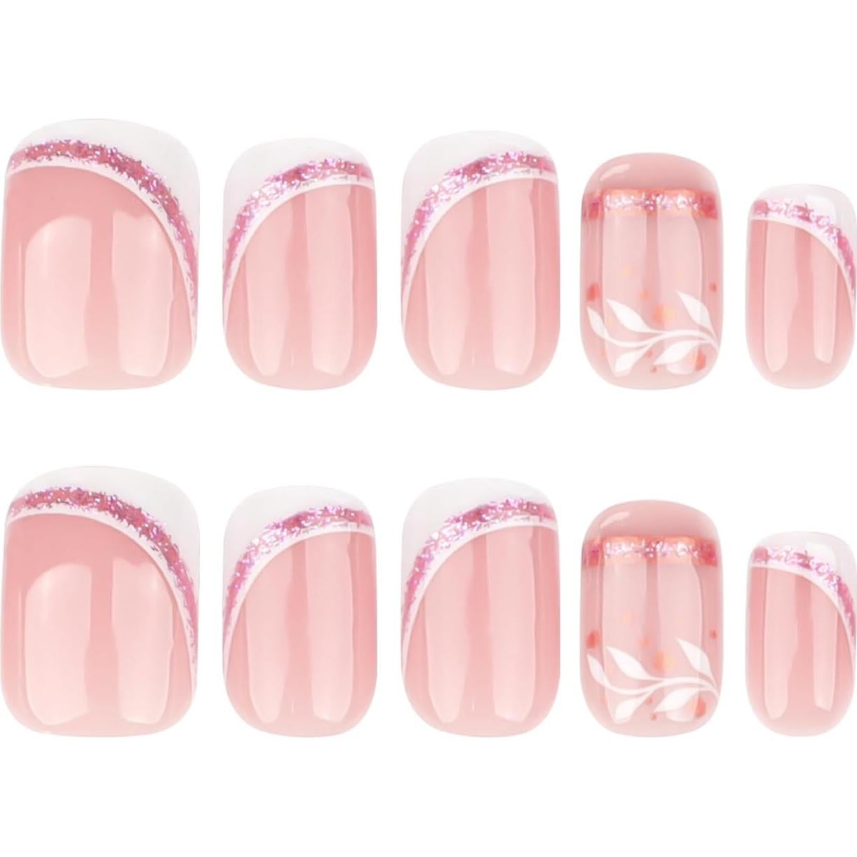 Uñas Postizas Francesas Cortas Stbisen - Nude con Punta Blanca