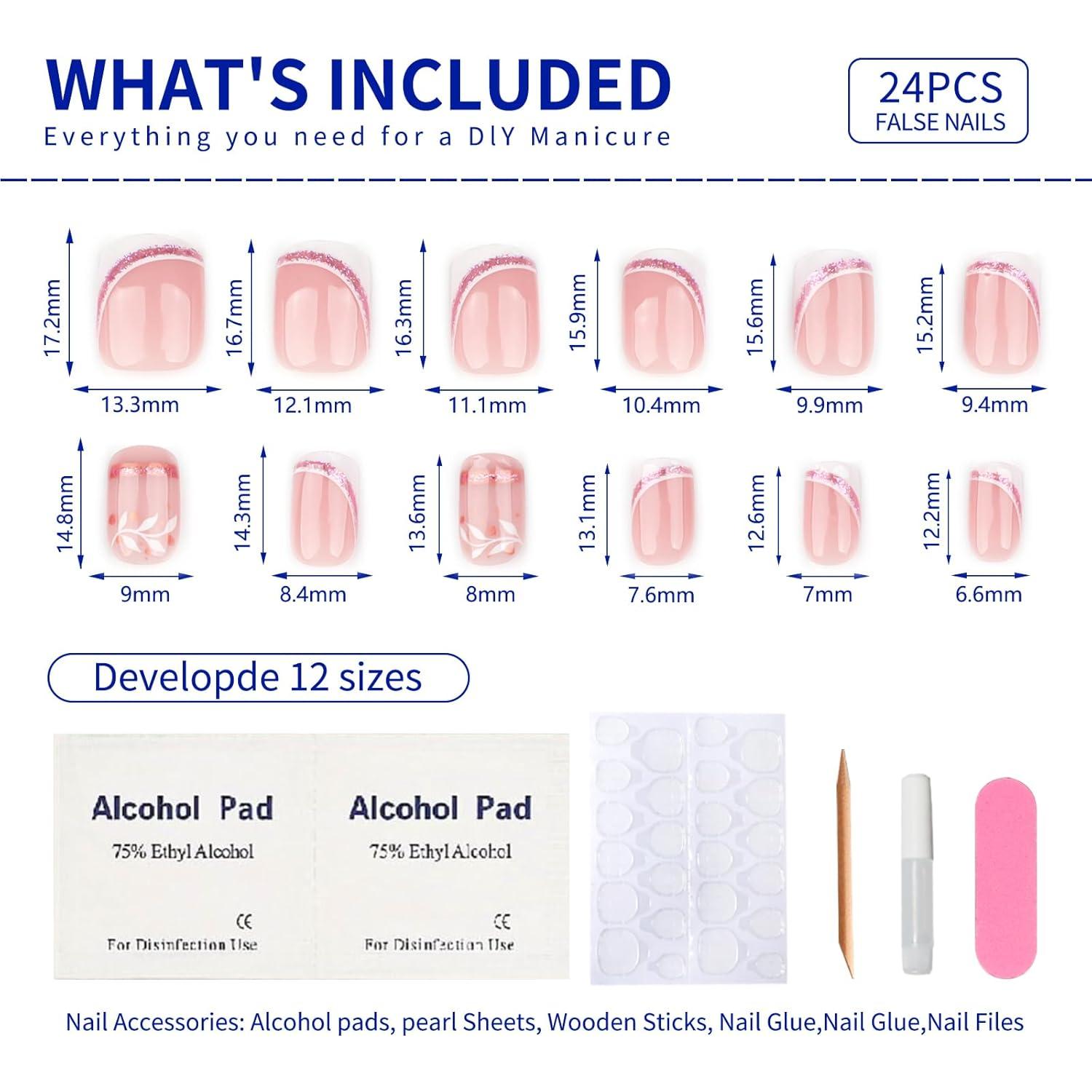 Uñas Postizas Francesas Cortas Stbisen - Nude con Punta Blanca