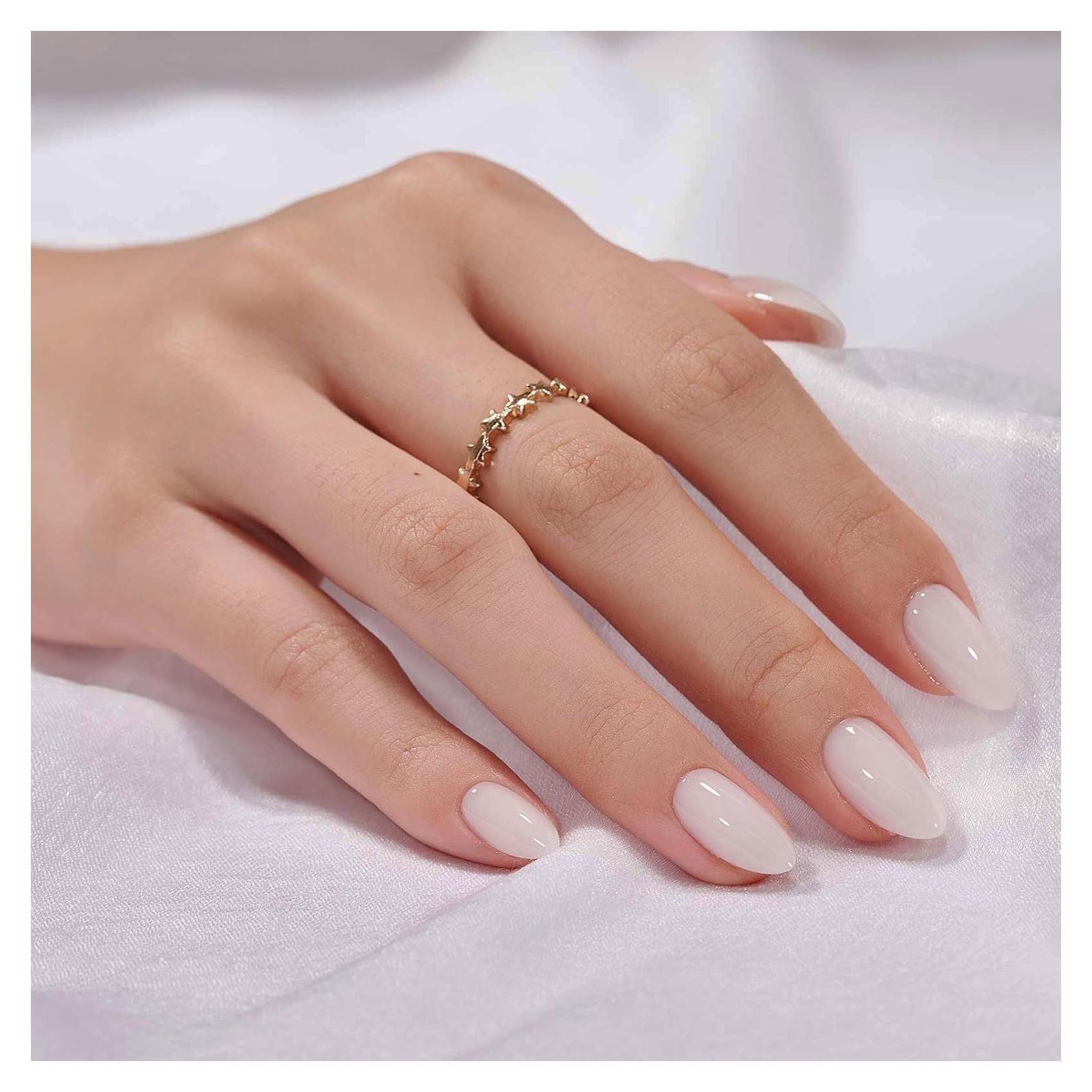 Uñas Postizas Cortas BTArtbox Blancas de Gel Almendra 16 Tamaños