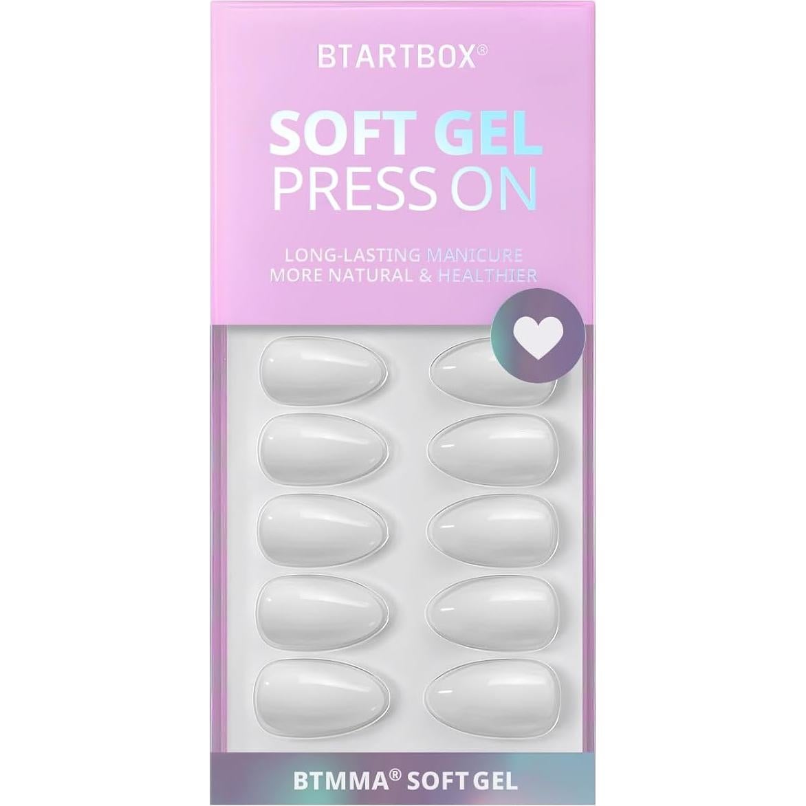 Uñas Postizas Cortas BTArtbox Blancas de Gel Almendra 16 Tamaños