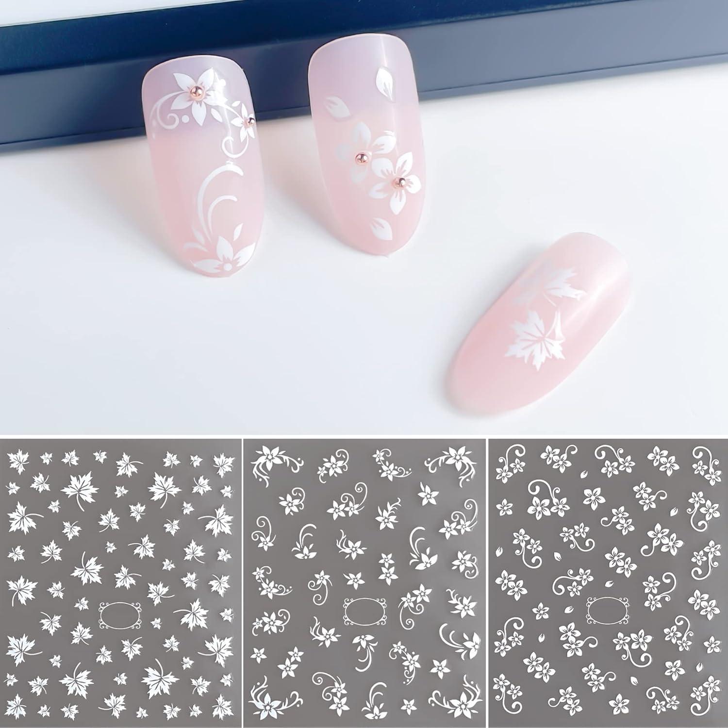 Calcomanías de Uñas IHUKEIT Flores Blancas 6 Diseños