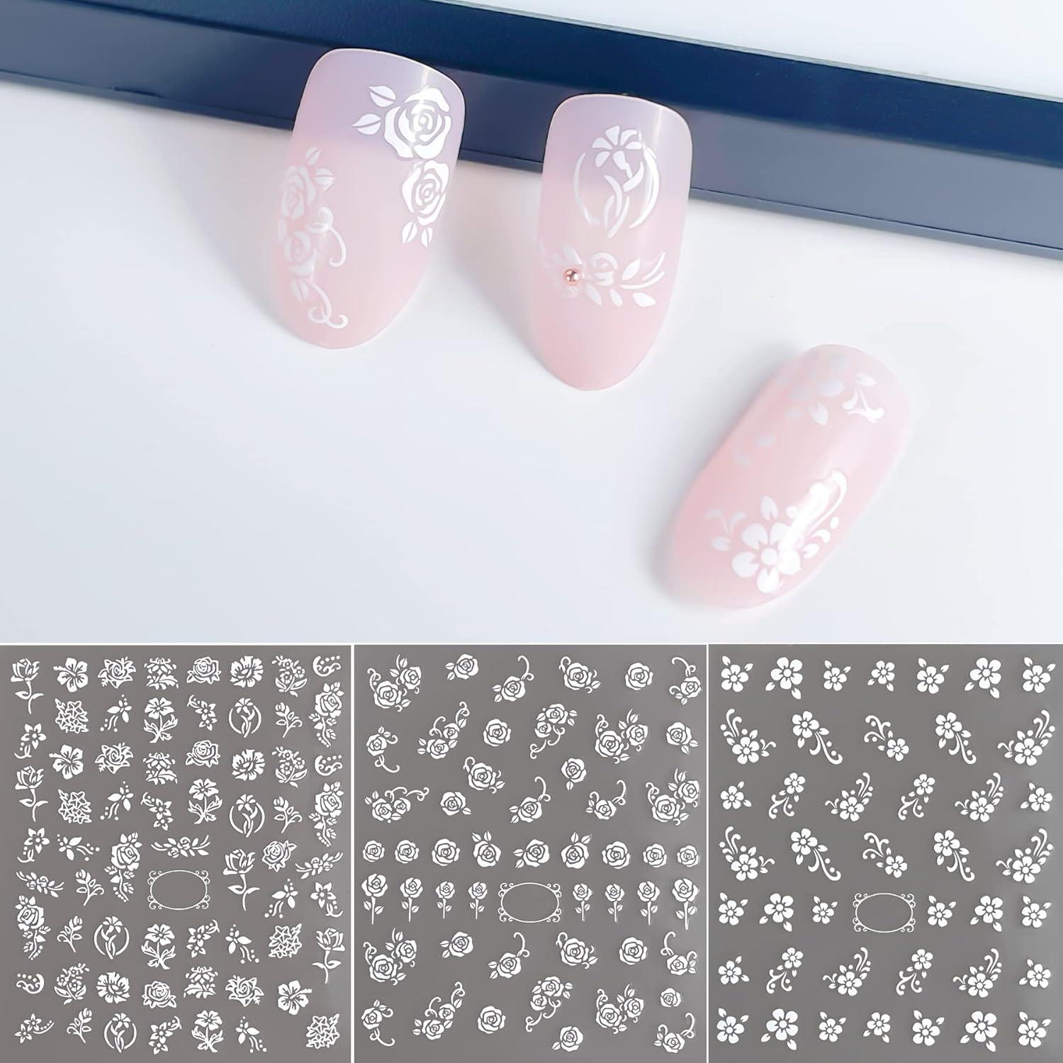 Calcomanías de Uñas IHUKEIT Flores Blancas 6 Diseños