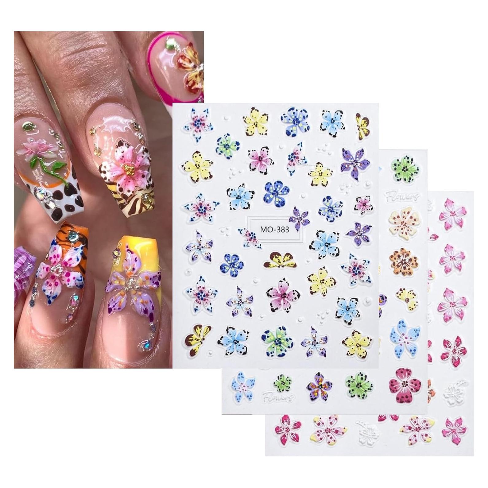 Calcomanías para Uñas MIXFOSAHN 3D Florales 3 Hojas