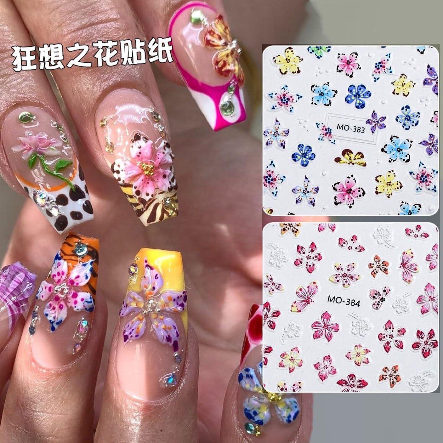 Calcomanías para Uñas MIXFOSAHN 3D Florales 3 Hojas