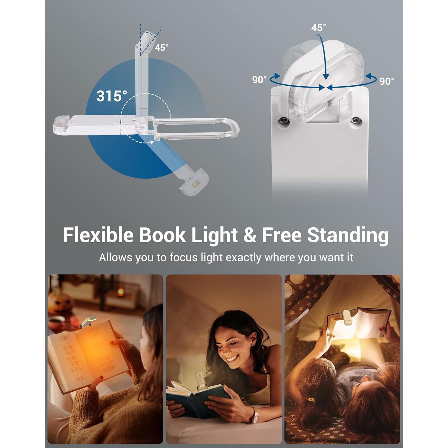 Luz de Lectura DEWENWILS Recargable LED Clip Blanco 4 Brillos