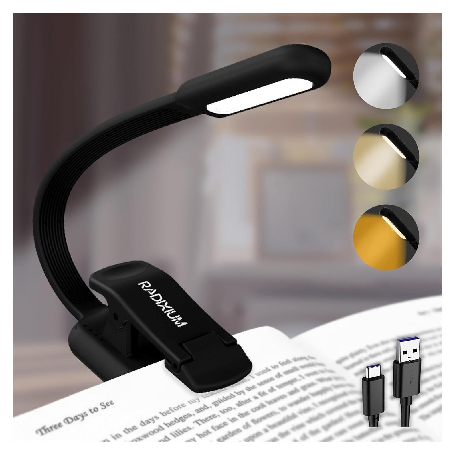 Luz de Libro Recargable RADIXIUM - 9 LEDs, 50H, USB-C, Negro
