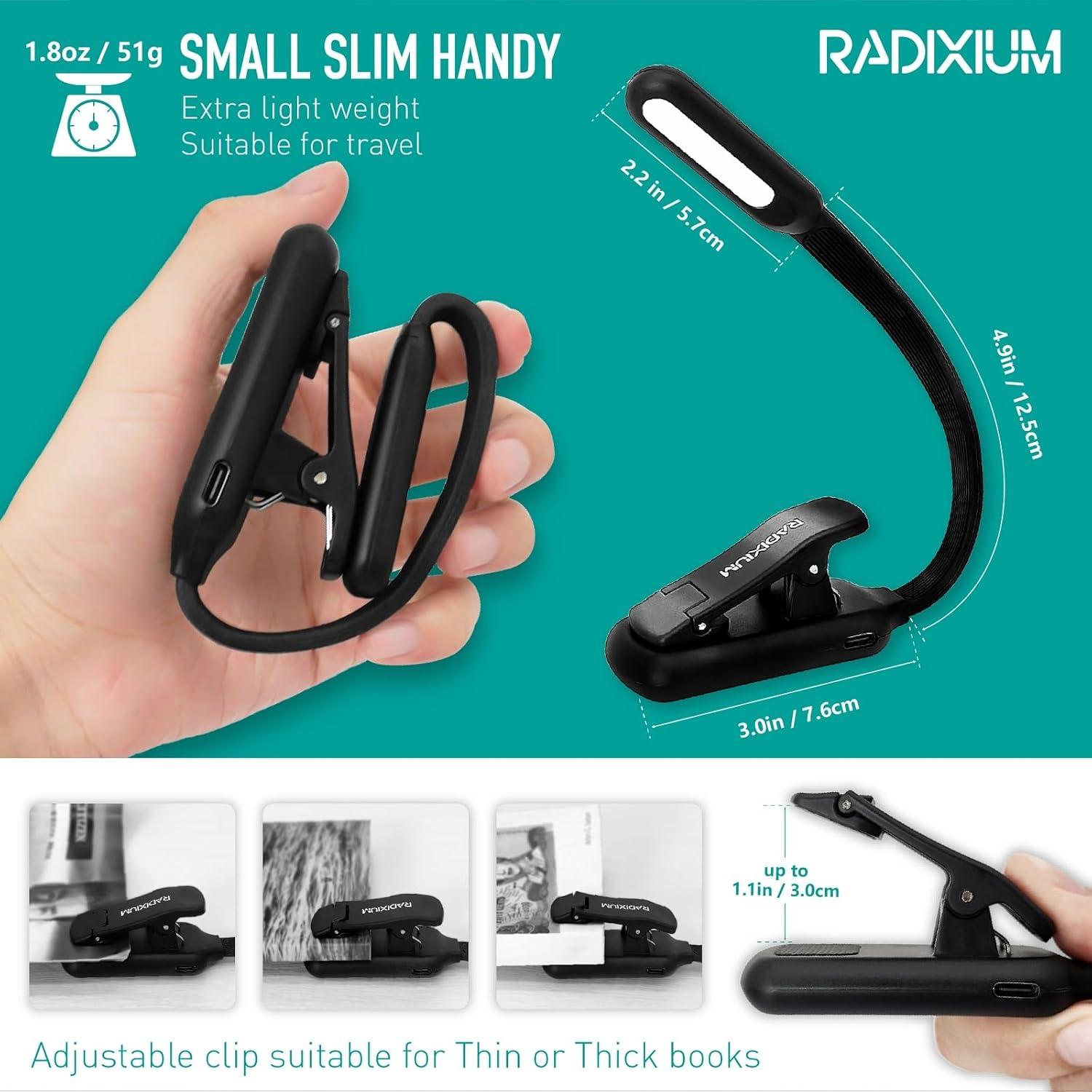 Luz de Libro Recargable RADIXIUM - 9 LEDs, 50H, USB-C, Negro