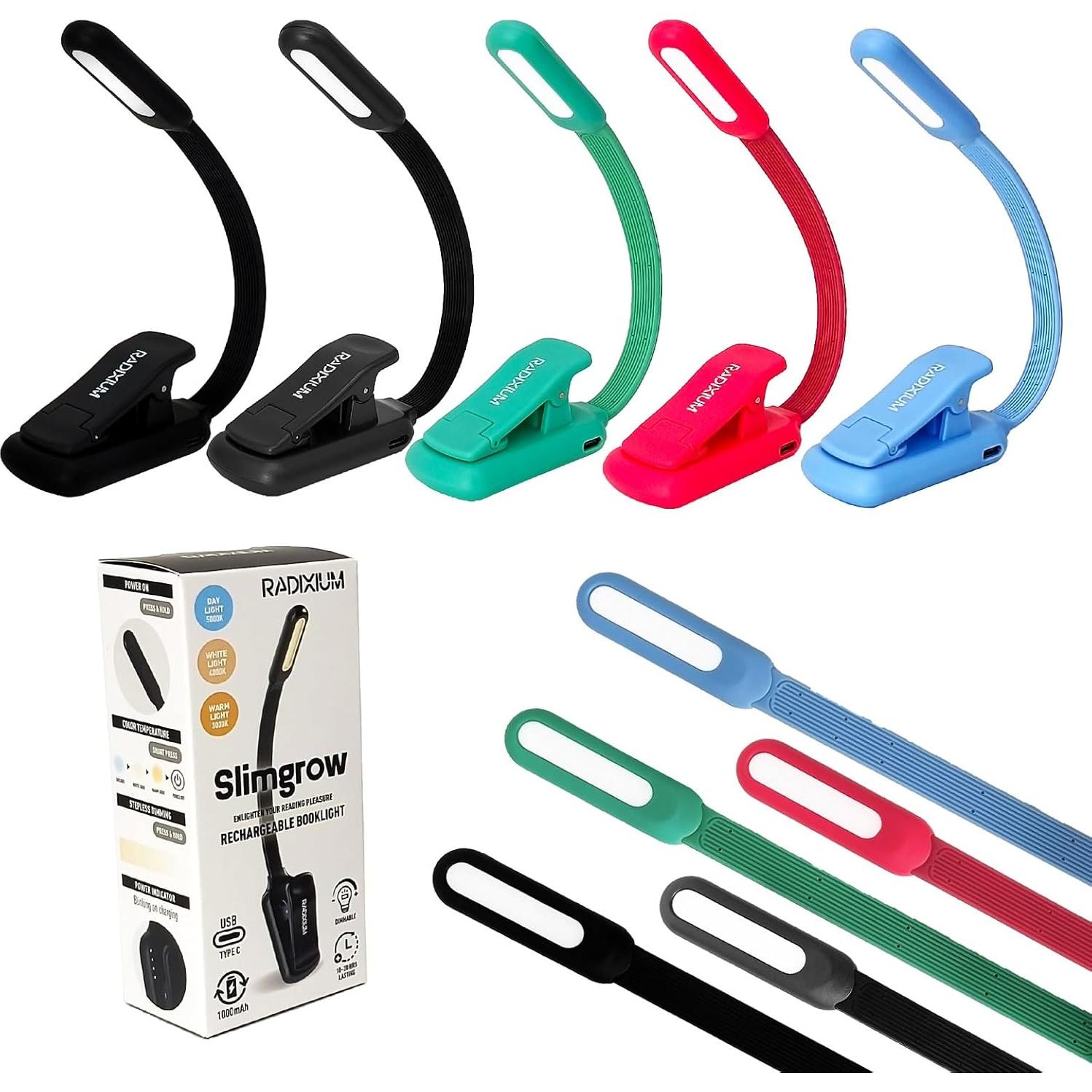 Luz de Libro Recargable RADIXIUM - 9 LEDs, 50H, USB-C, Negro