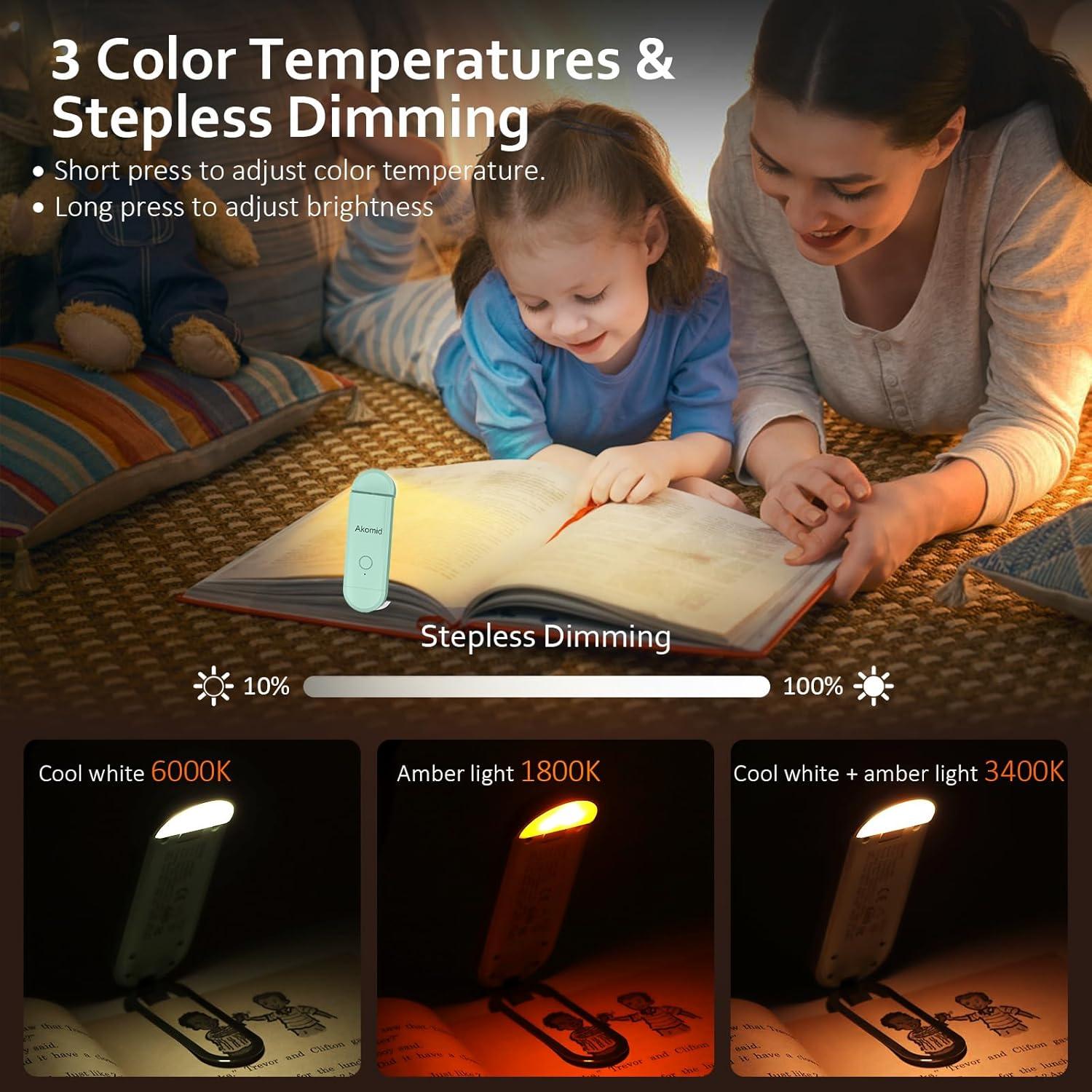 Luz de lectura recargable Akomid con clip, 8 LEDs, turquesa