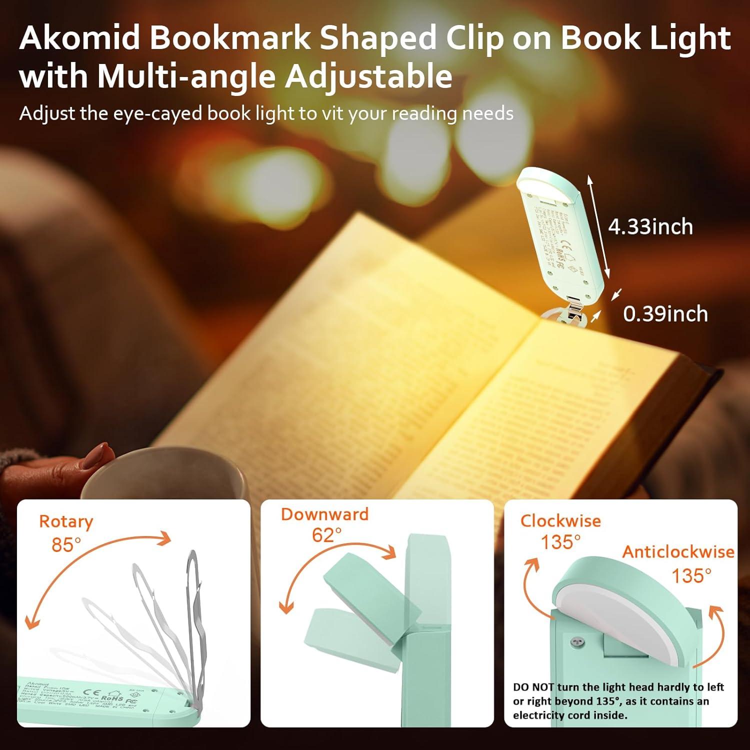 Luz de lectura recargable Akomid con clip, 8 LEDs, turquesa