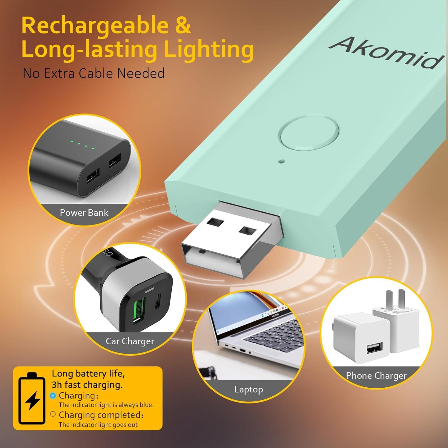 Luz de lectura recargable Akomid con clip, 8 LEDs, turquesa