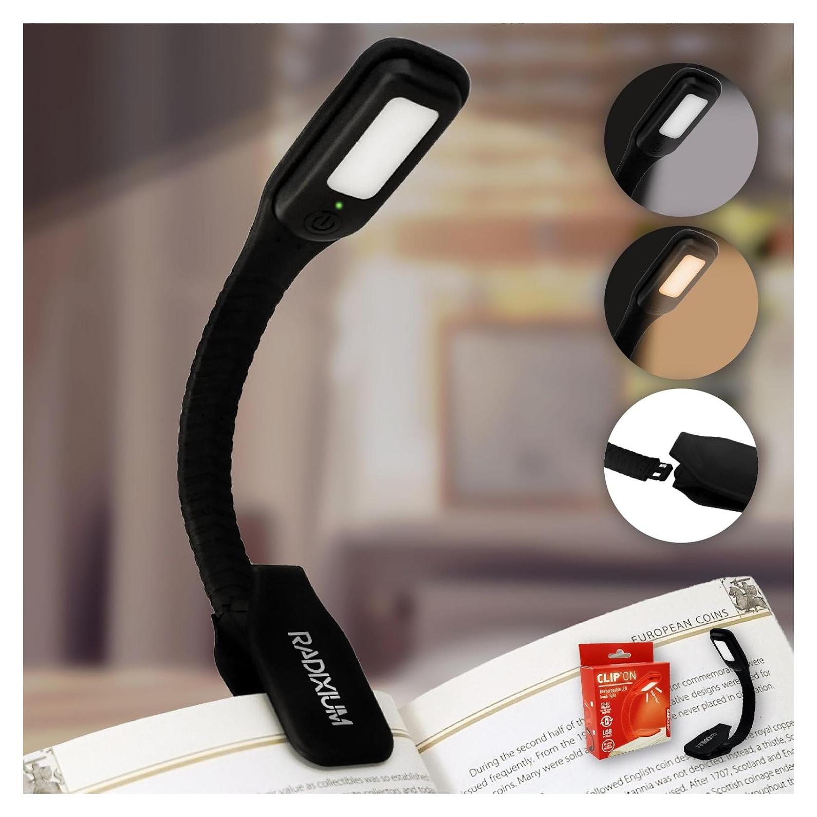 LED Reading Light, 3 Color Temperature Book Light for Reading in Bed. Rechargeable and Long Lasting, Portable & Adjustable Small Desk Lamp for Night Lights (Black)